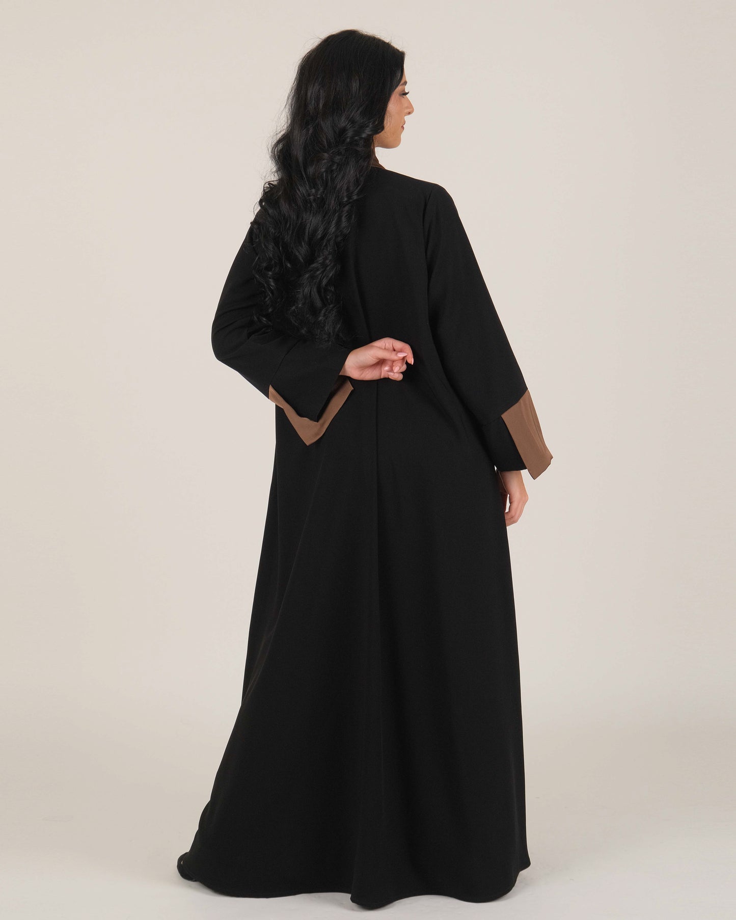 Black Abaya with Mocha Cuffs – Elegant Modest Wear