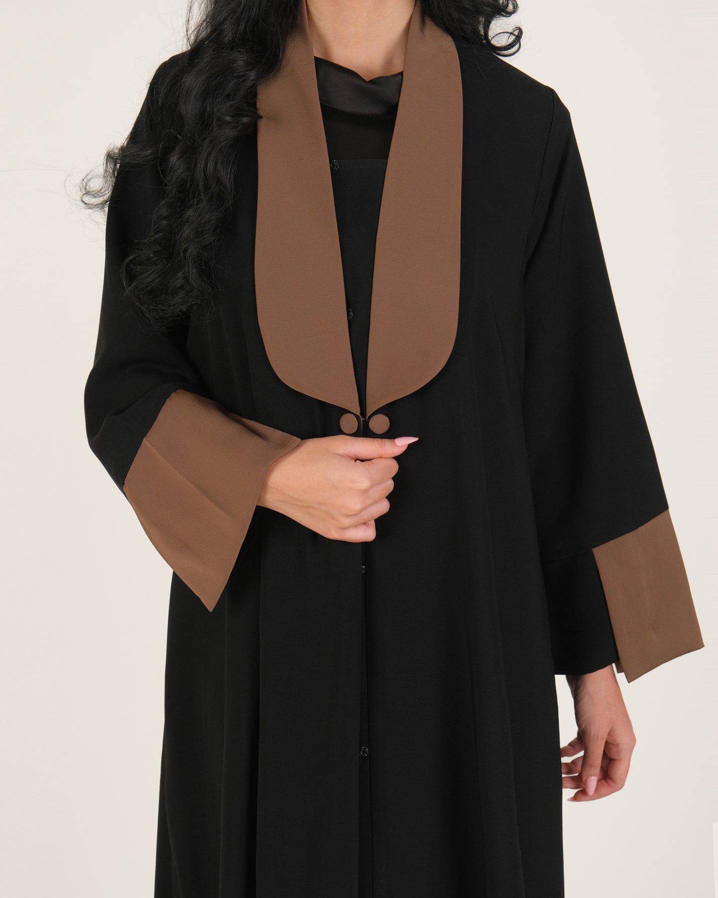 Black Abaya with Mocha Cuffs – Elegant Modest Wear