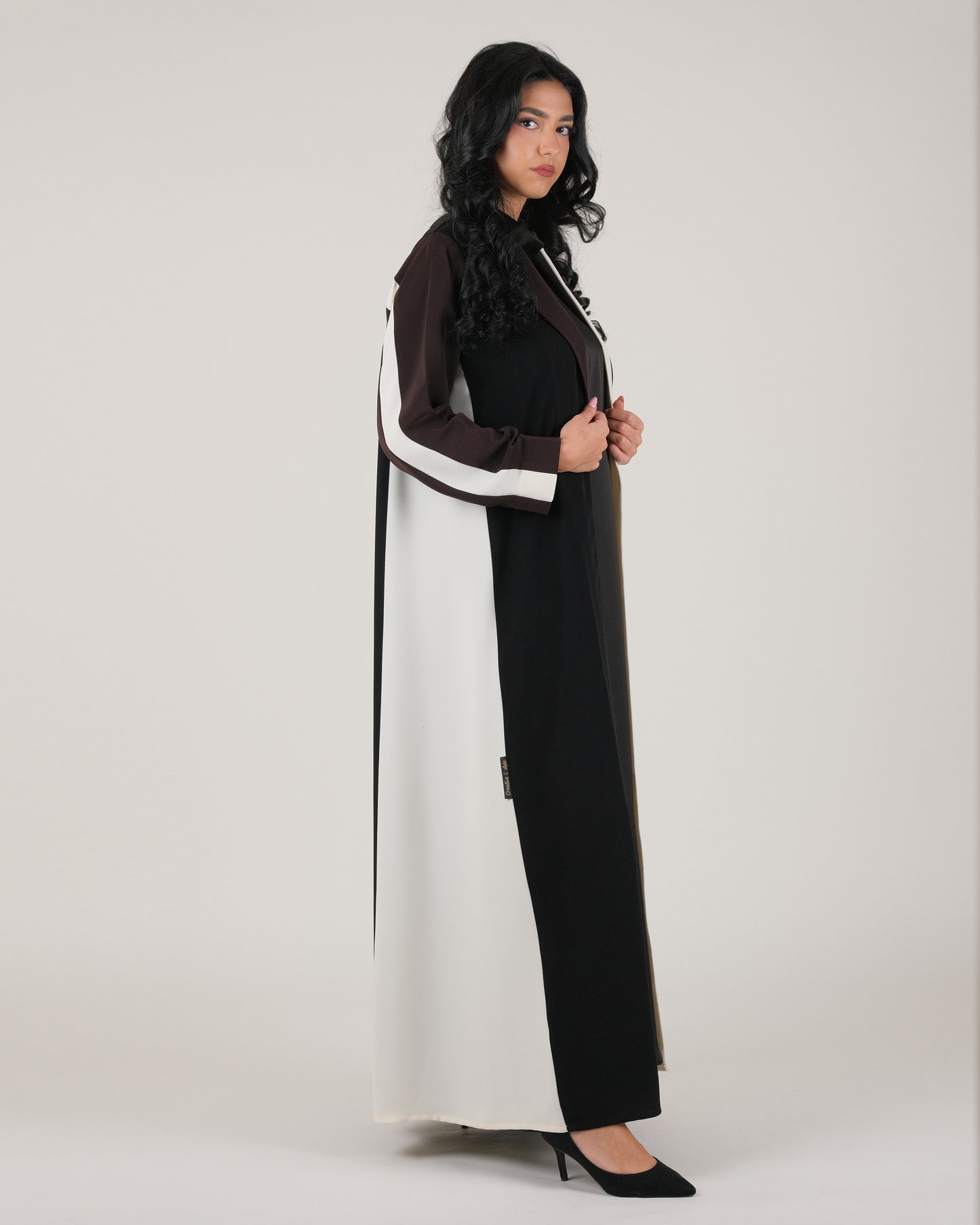 Black & Mocha Color Abaya – Open Front Design
