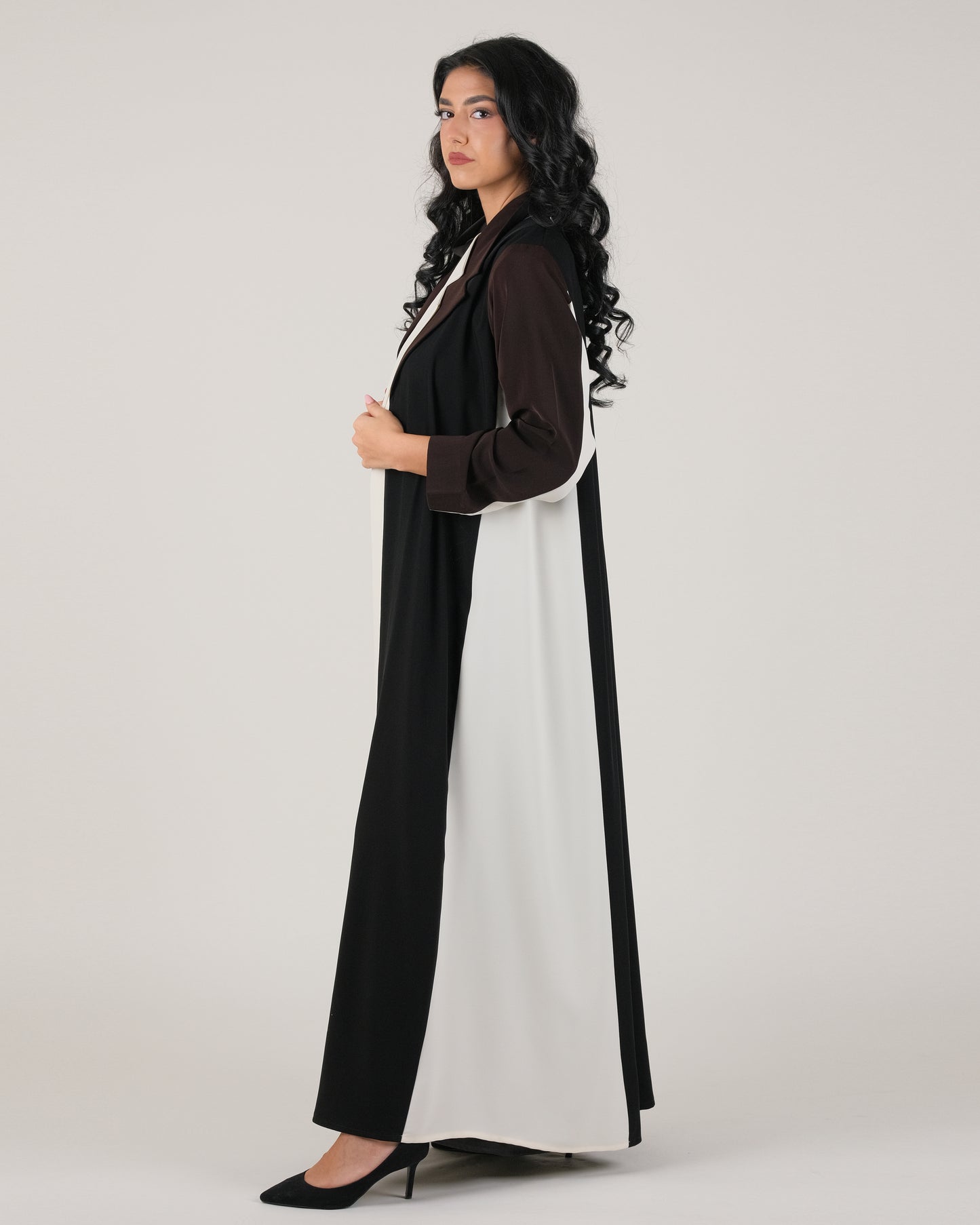 Black & Mocha Color Abaya – Open Front Design