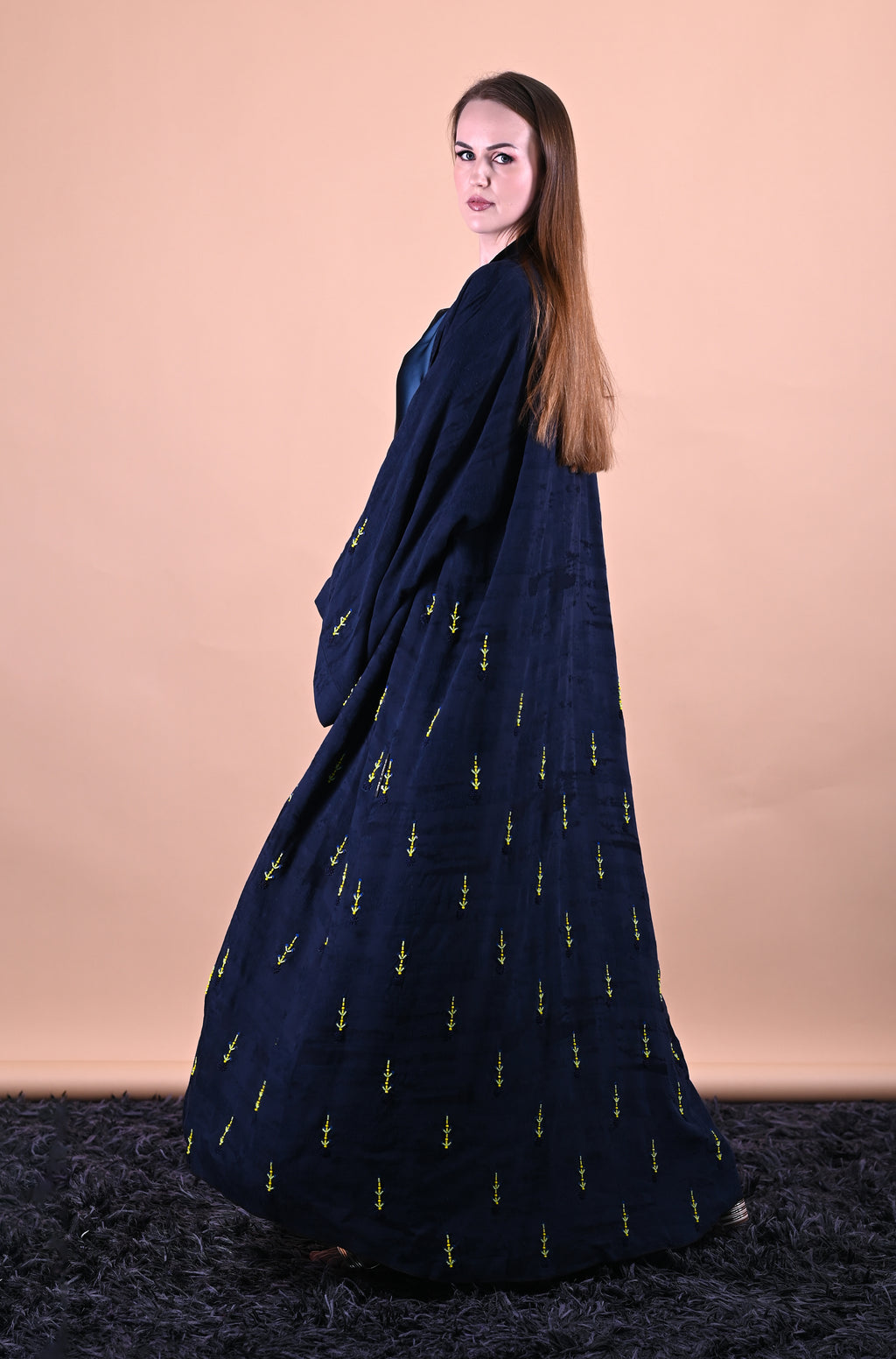 Mystic Monarch Blue nylon Fabric Hand Work