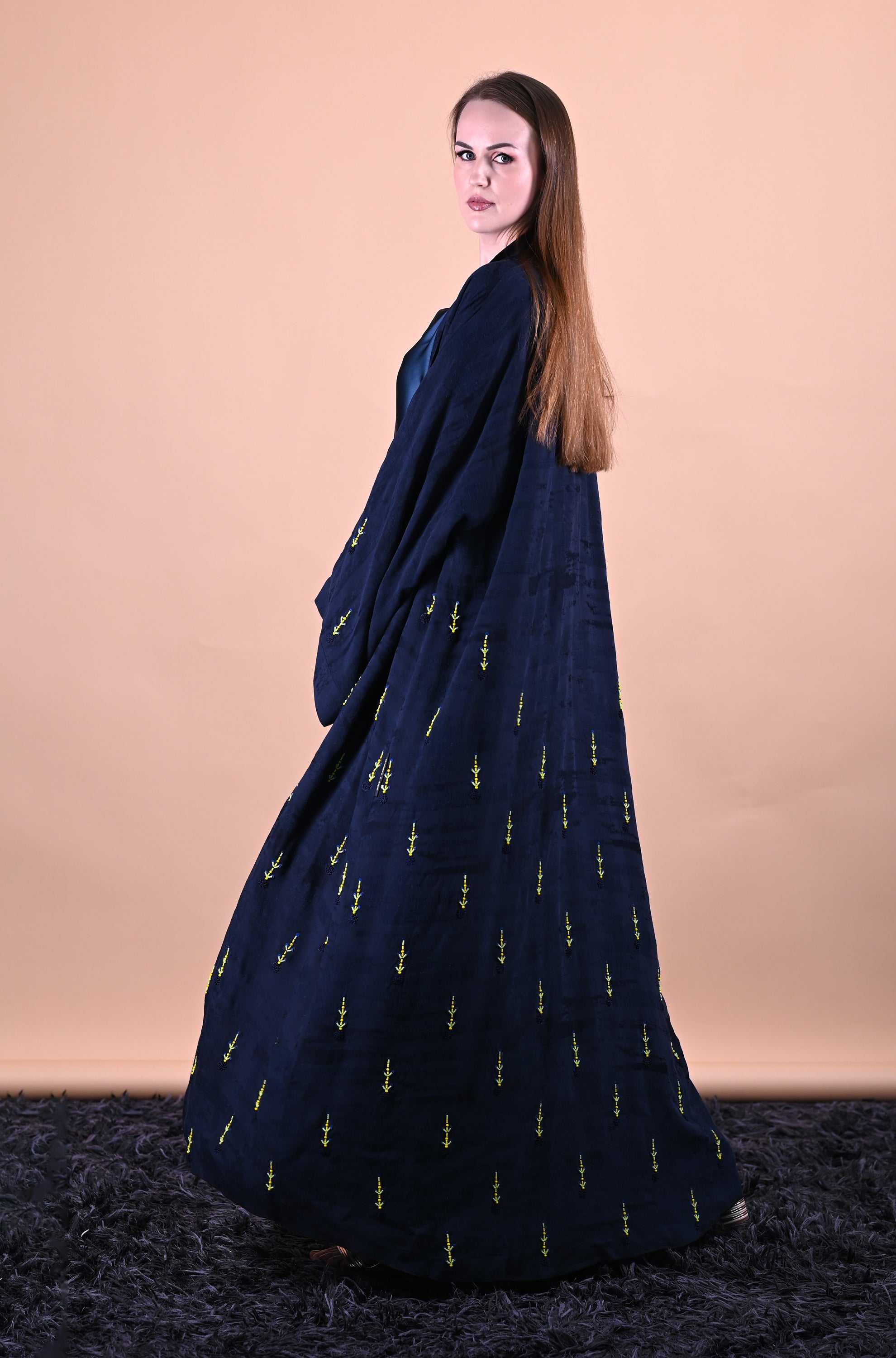 Mystic Monarch Blue nylon Fabric Hand Work