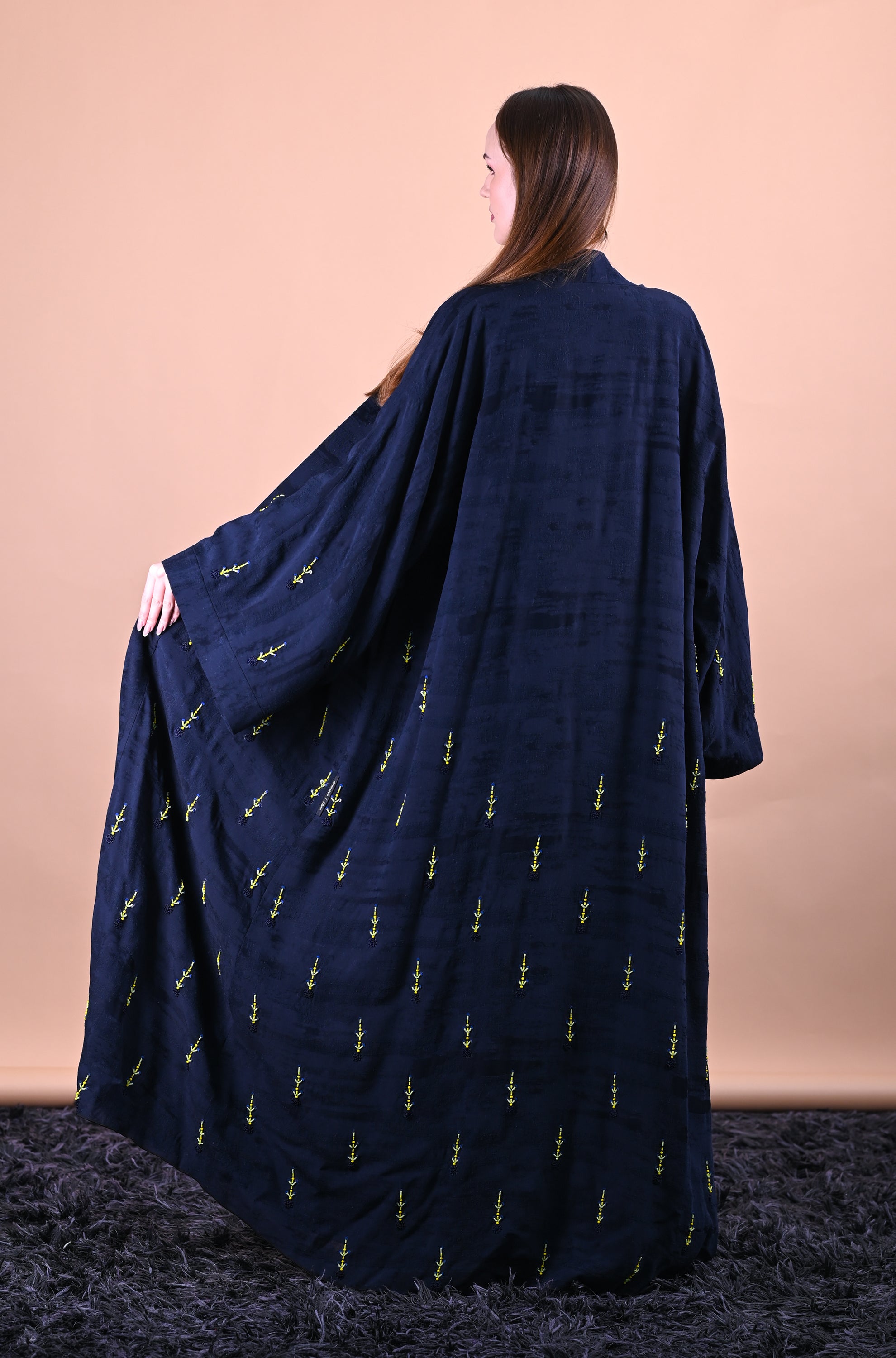 Mystic Monarch Blue nylon Fabric Hand Work