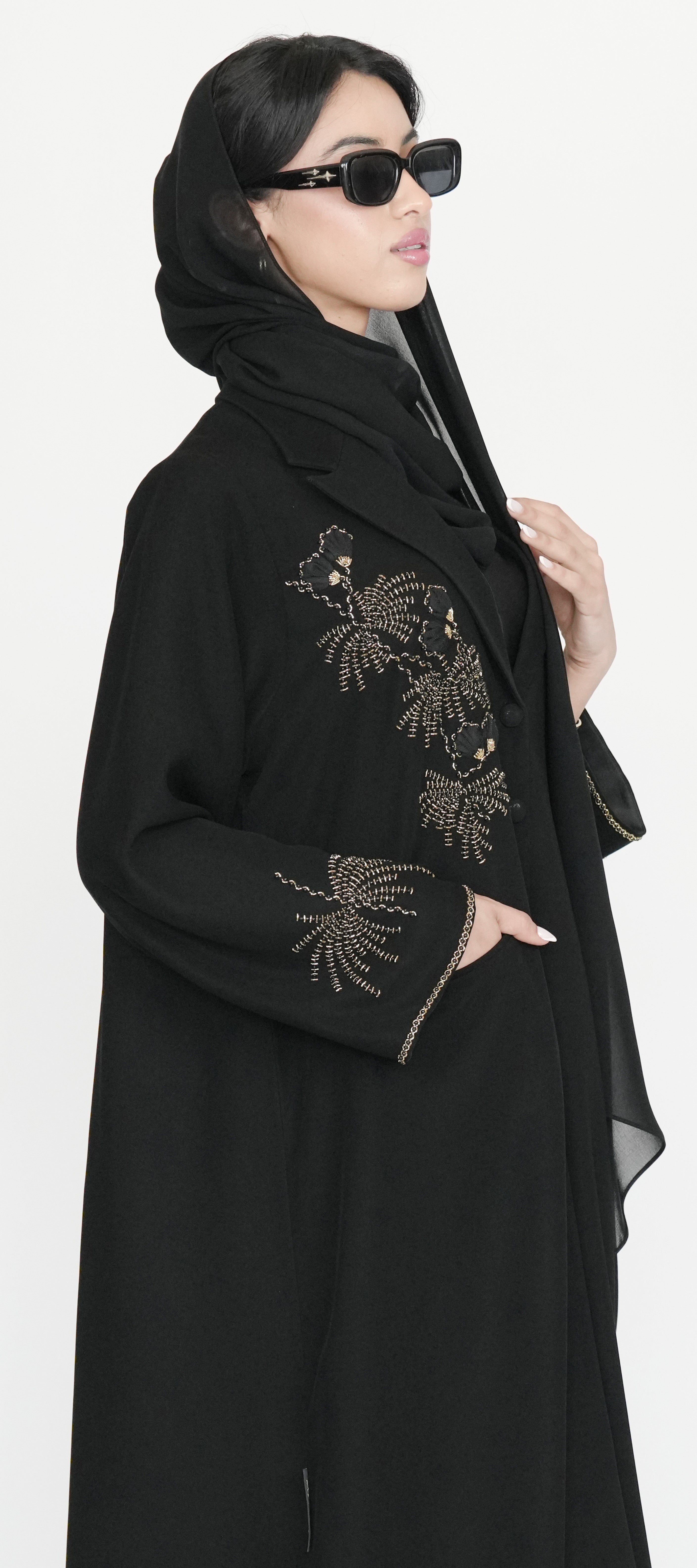 Elegant Black Abaya with Gold Embellished Detailing
