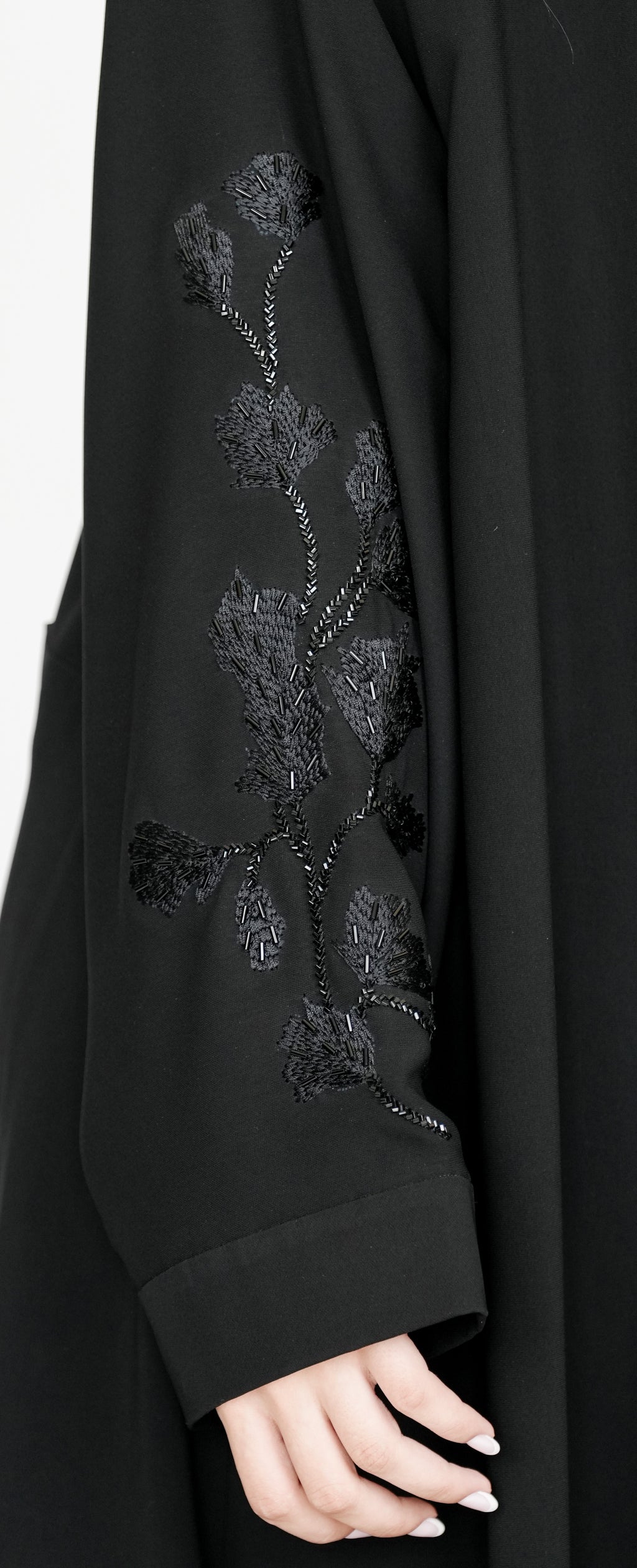 Elegant Black Open Abaya with Subtle Sequin Detailing