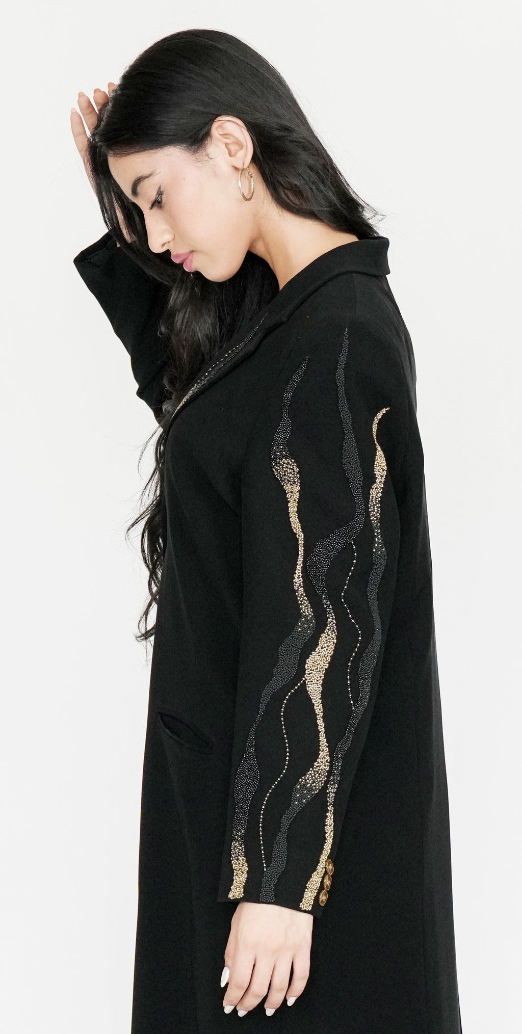 Black Blazer-Style Abaya with Gold Button