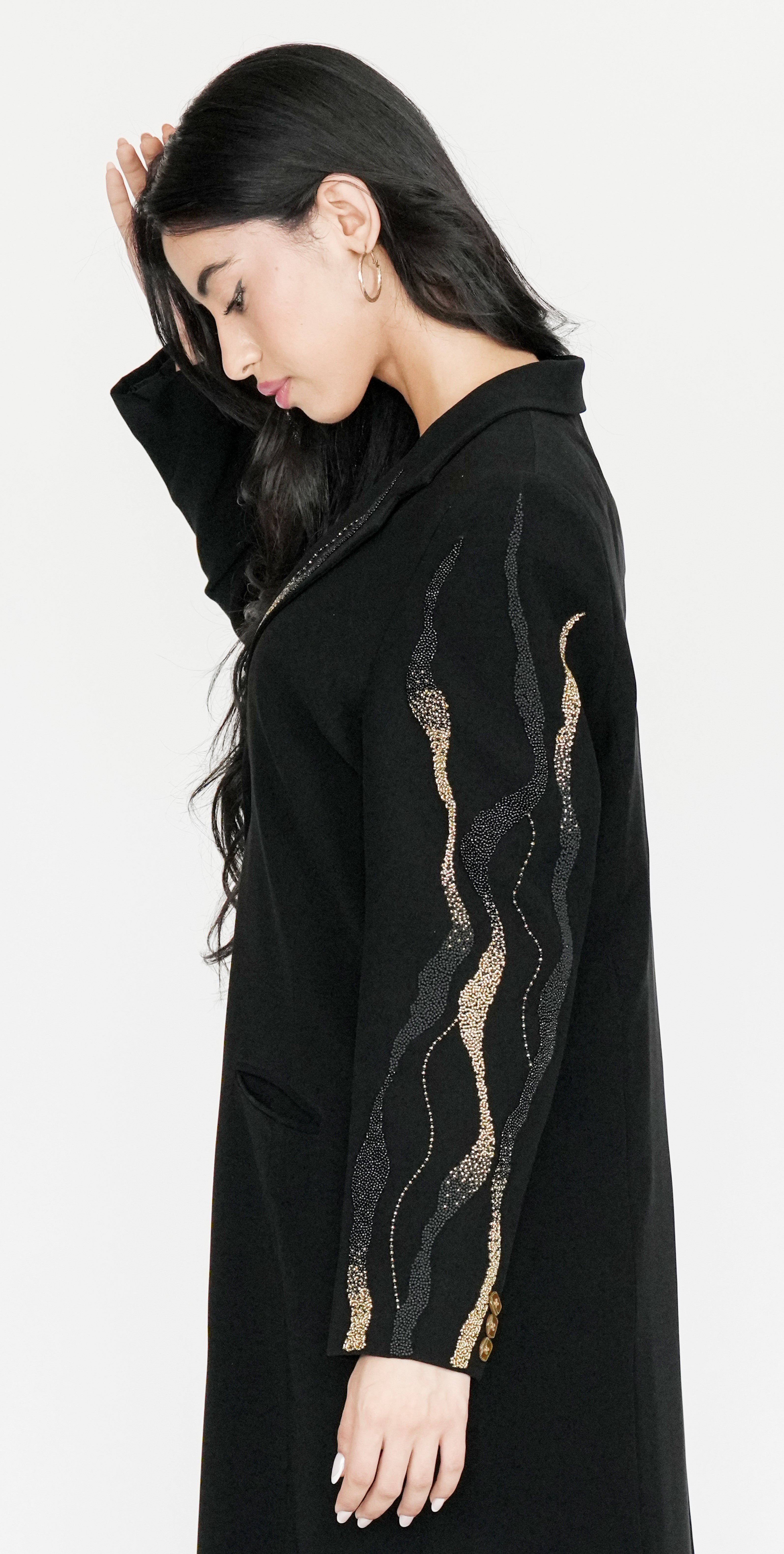 Black Blazer-Style Abaya with Gold Button