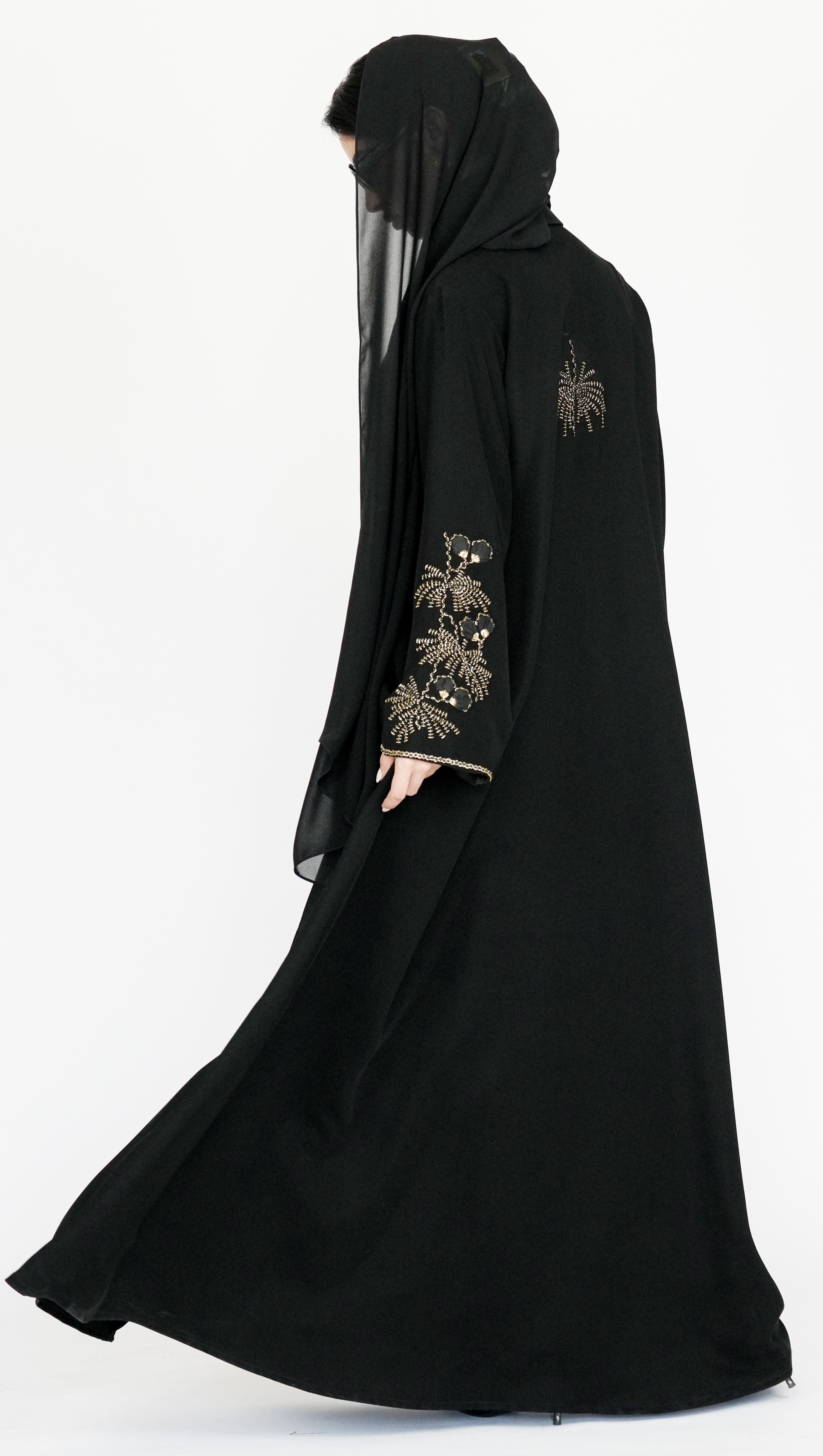 Elegant Black Abaya with Gold Embellished Detailing