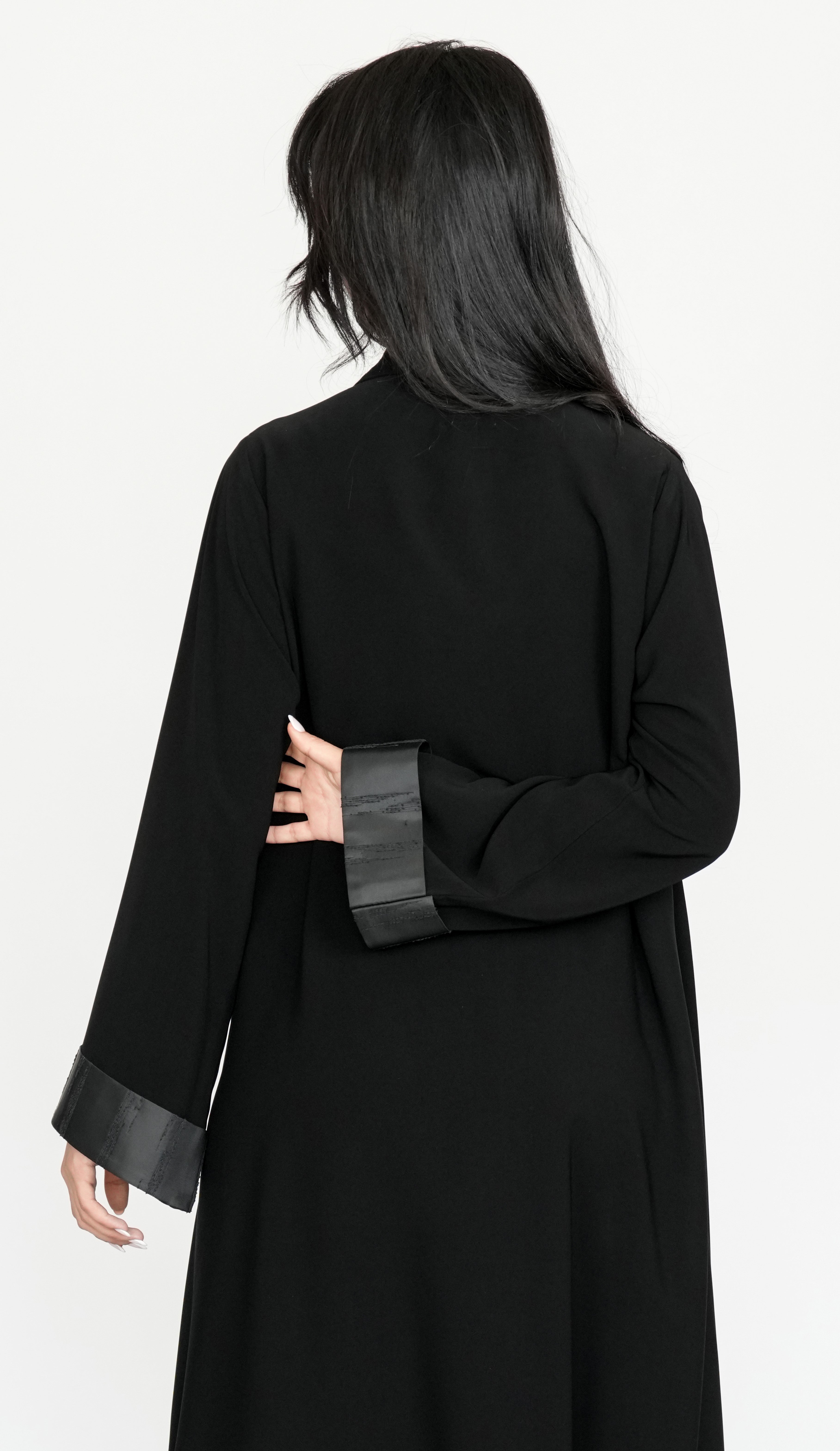 Classic Black Abaya with Satin Trim Detailing