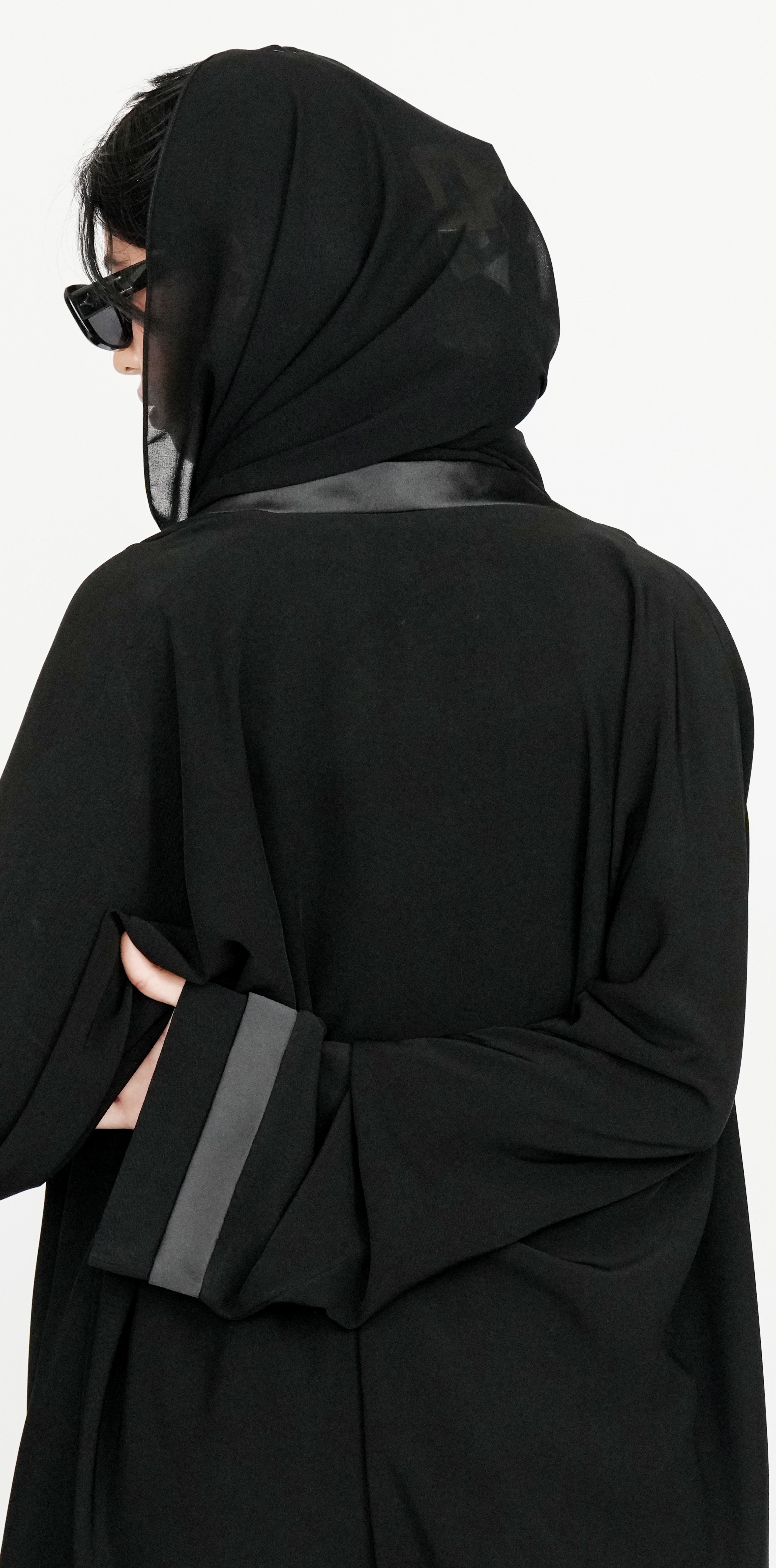 Black Open Abaya with Luxurious Satin