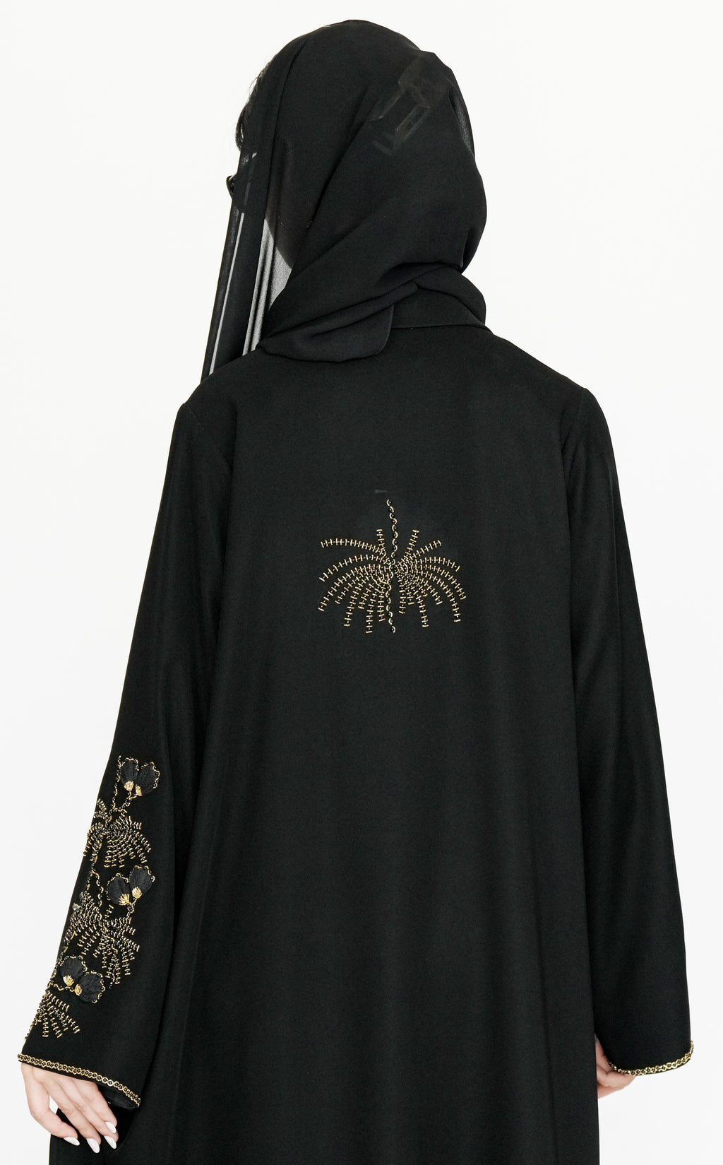 Elegant Black Abaya with Gold Embellished Detailing