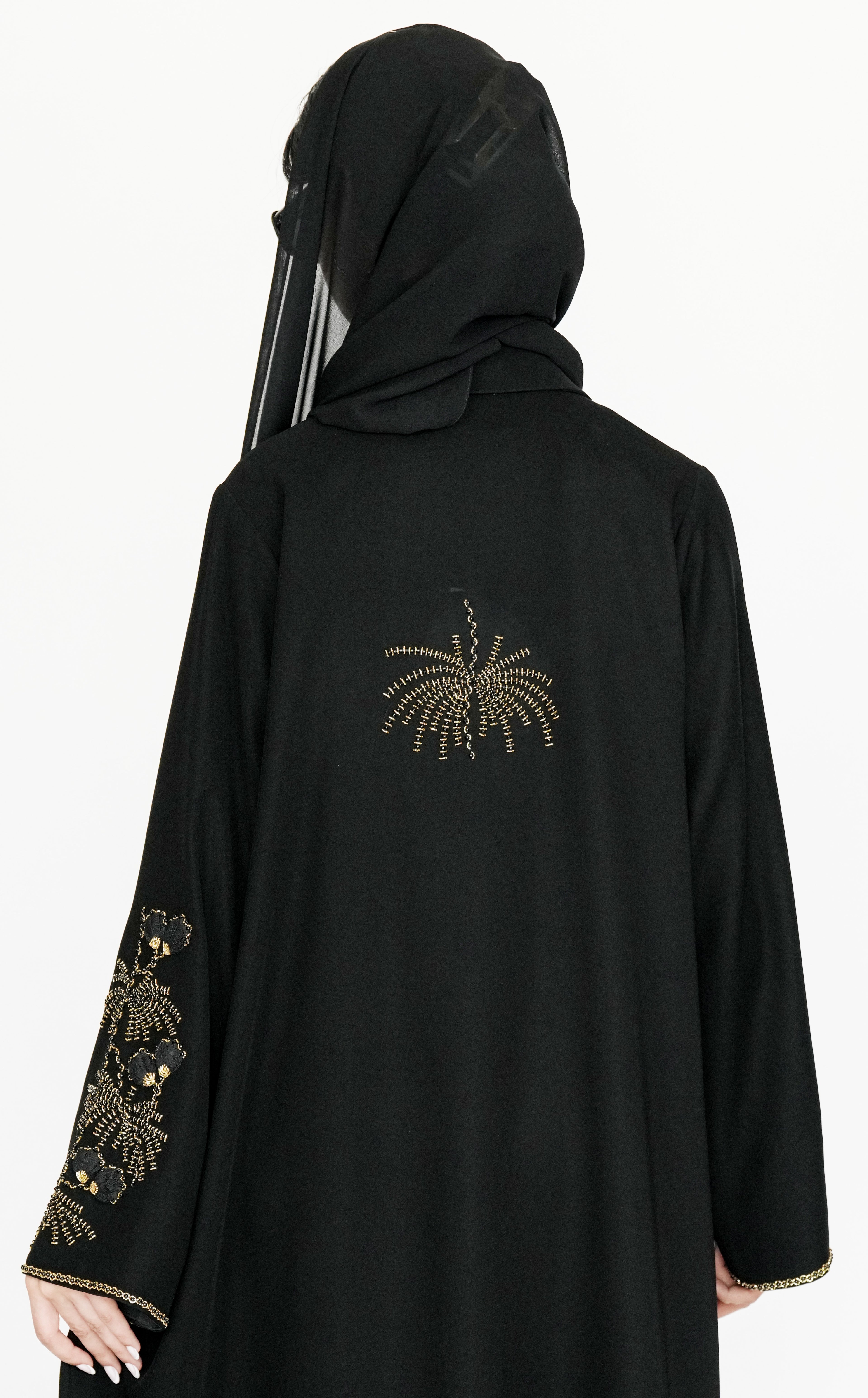 Elegant Black Abaya with Gold Embellished Detailing