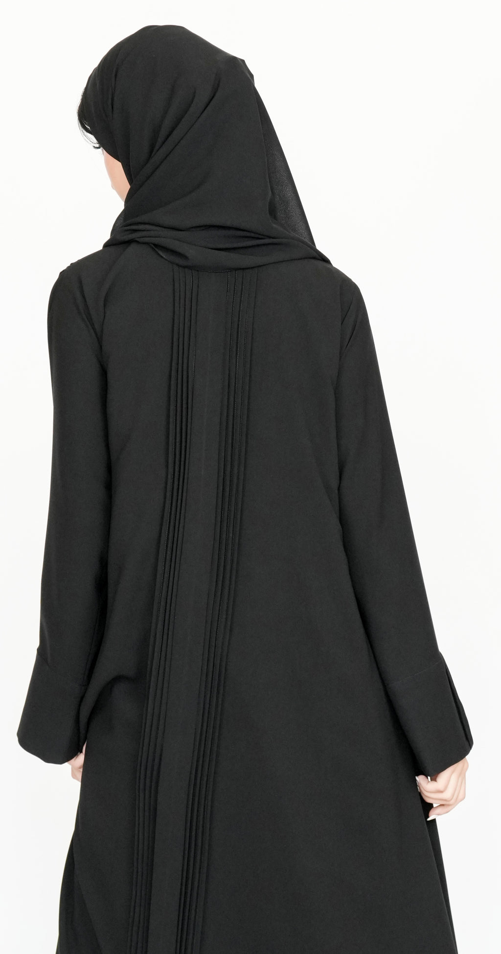 Black Pleated Wrap Abaya with Tie-Waist Detail