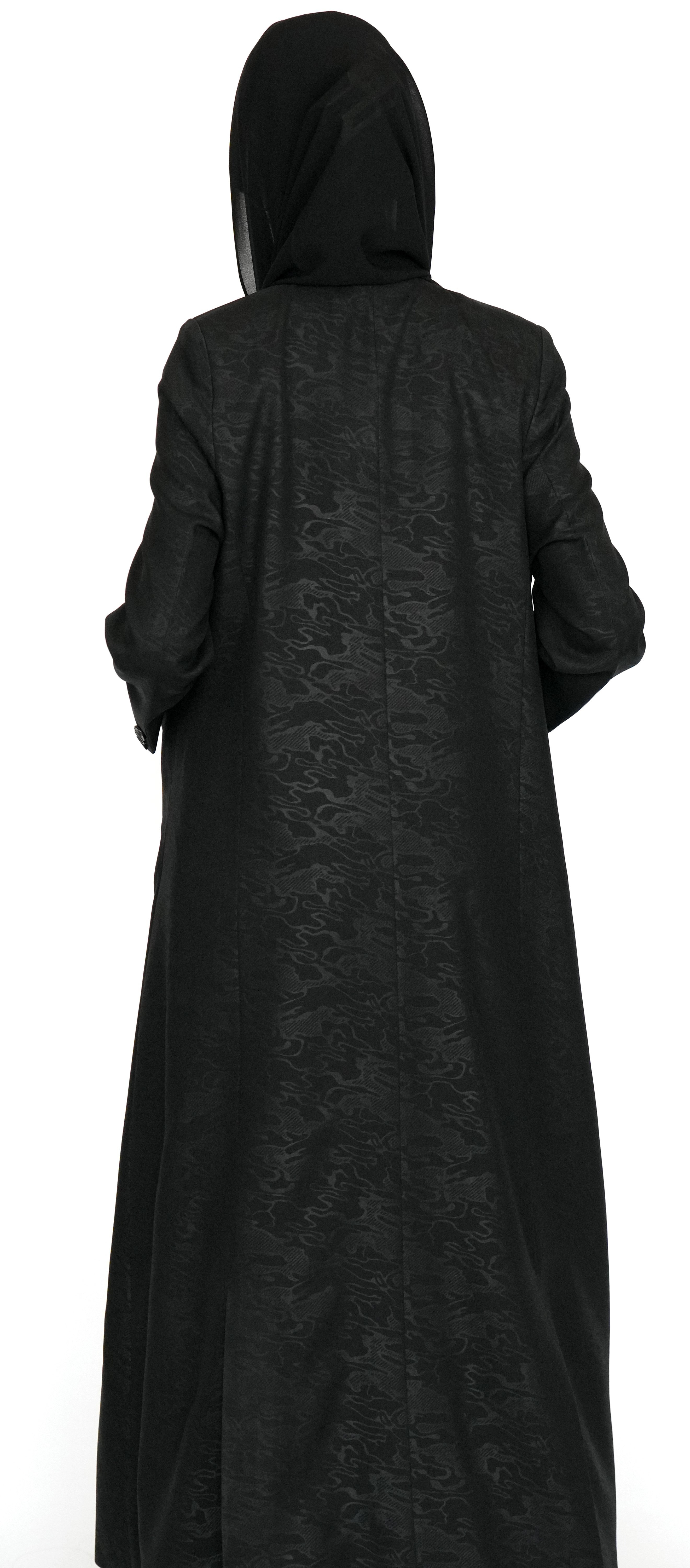 Textured Black Blazer-Style Abaya
