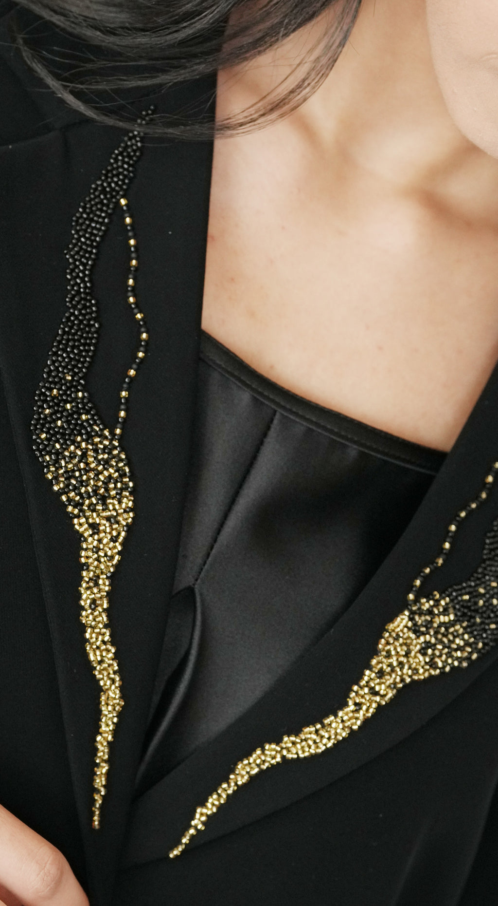 Black Blazer-Style Abaya with Gold Button