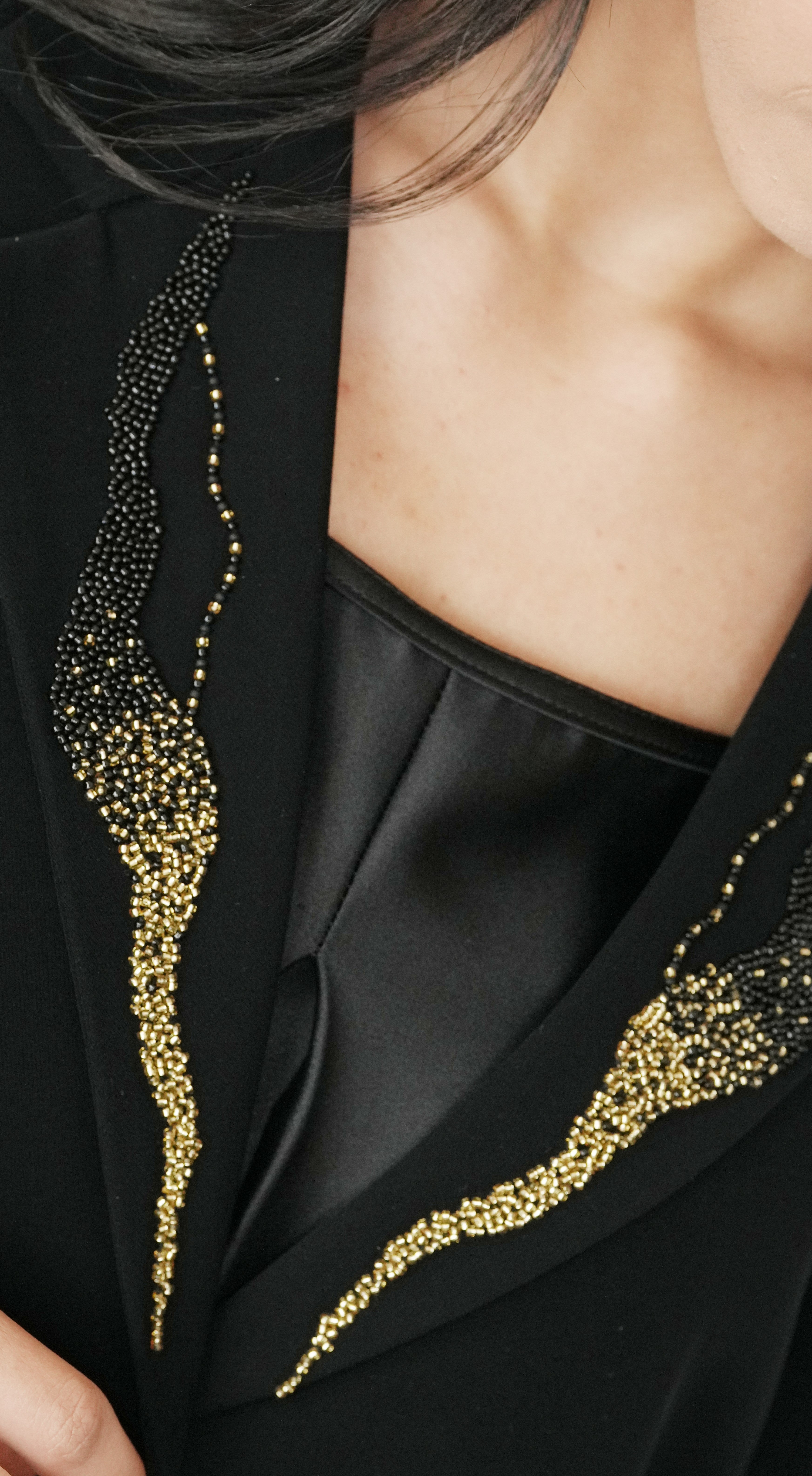 Black Blazer-Style Abaya with Gold Button
