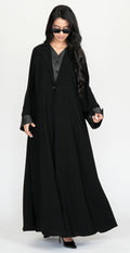 Classic Black Abaya with Satin Trim Detailing