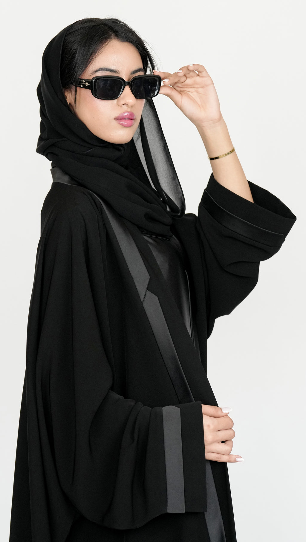 Black Open Abaya with Luxurious Satin