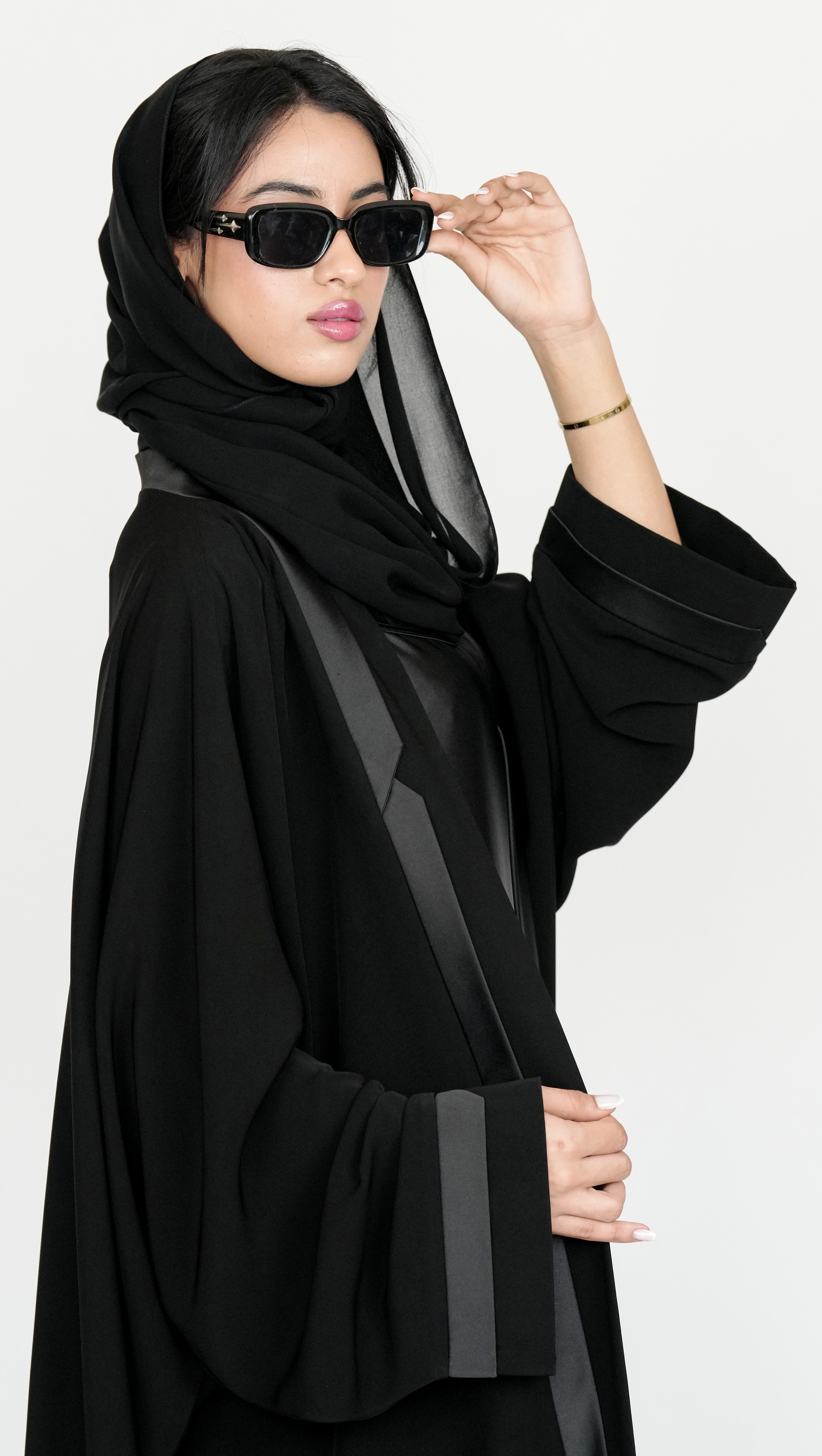 Black Open Abaya with Luxurious Satin