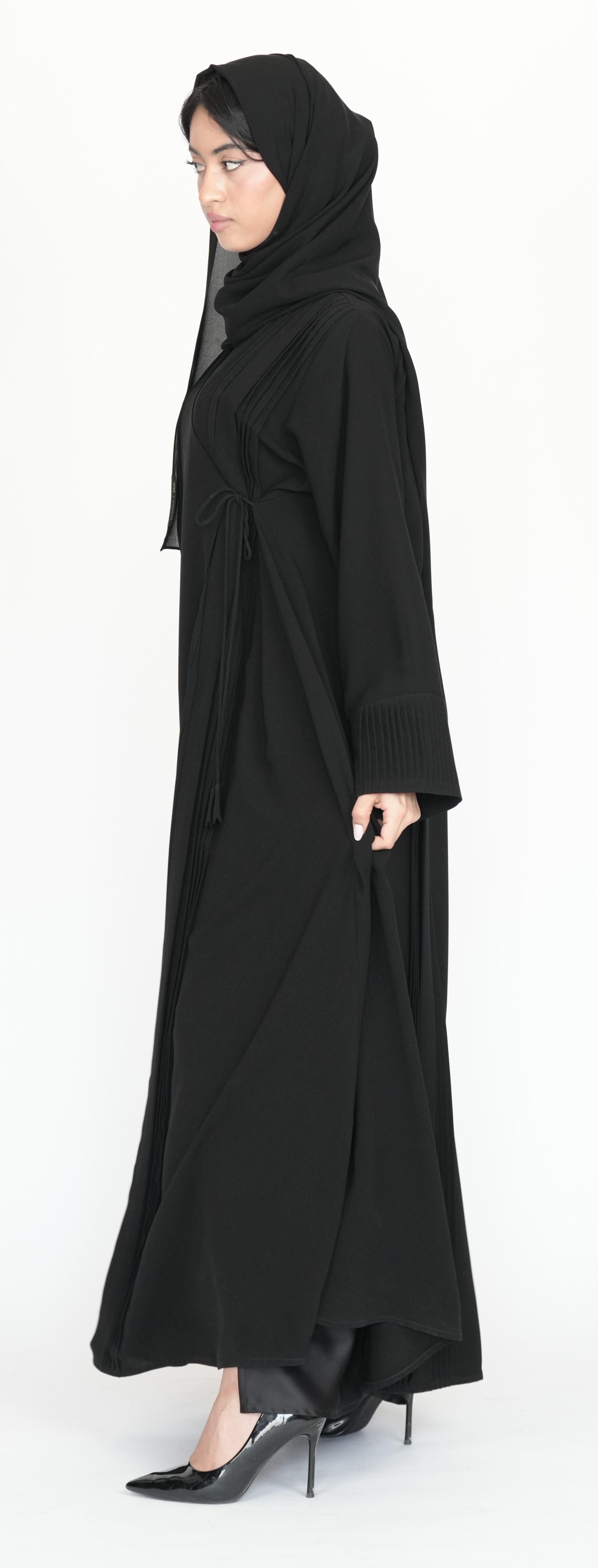 Black Pleated Wrap Abaya
