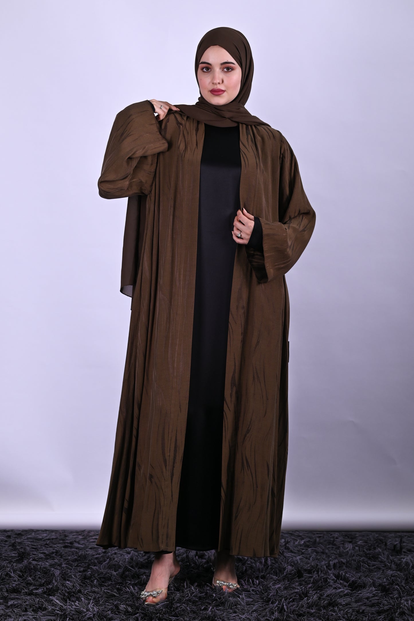 Abstract Motif Abaya Brown Fabric