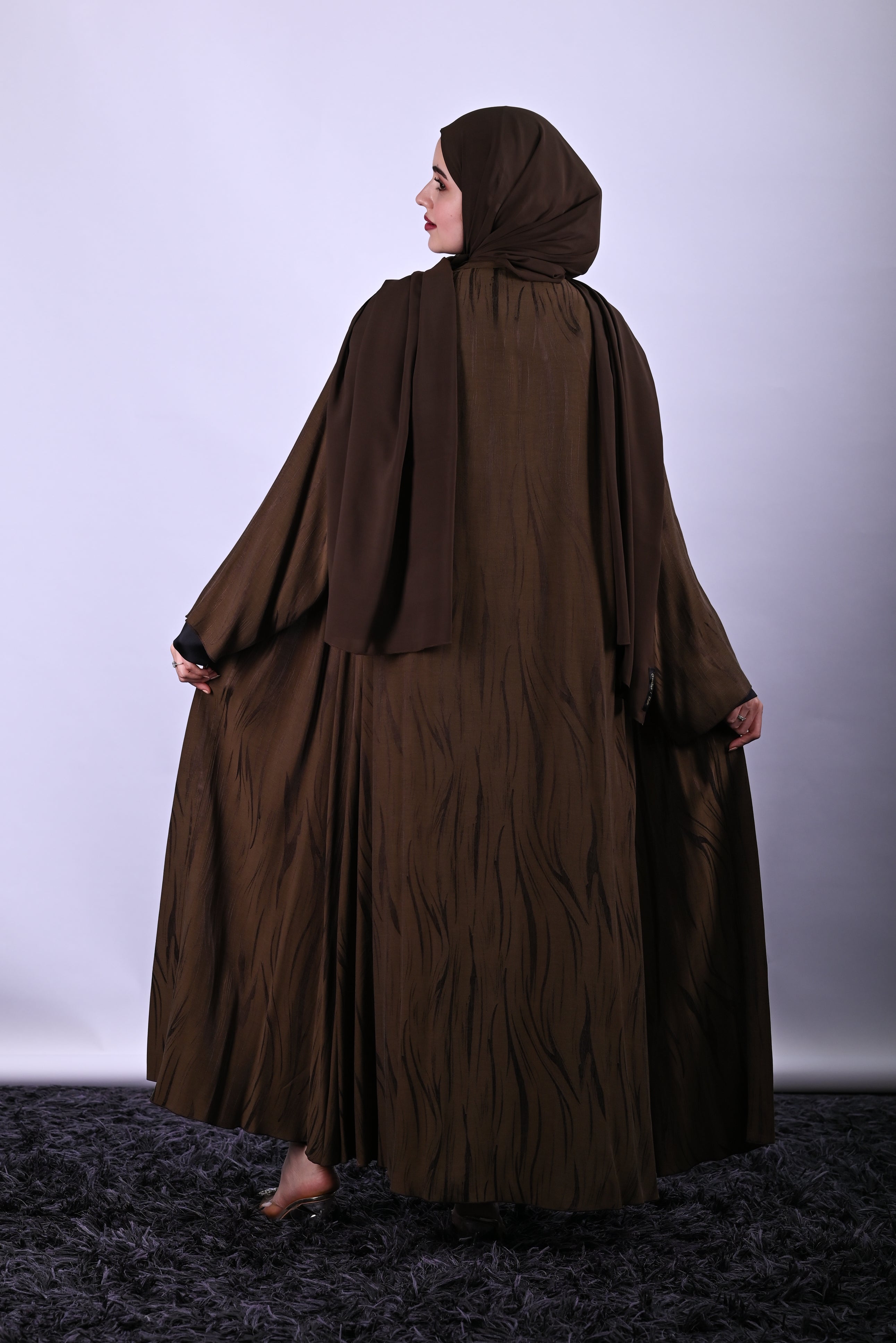 Abstract Motif Abaya Brown Fabric