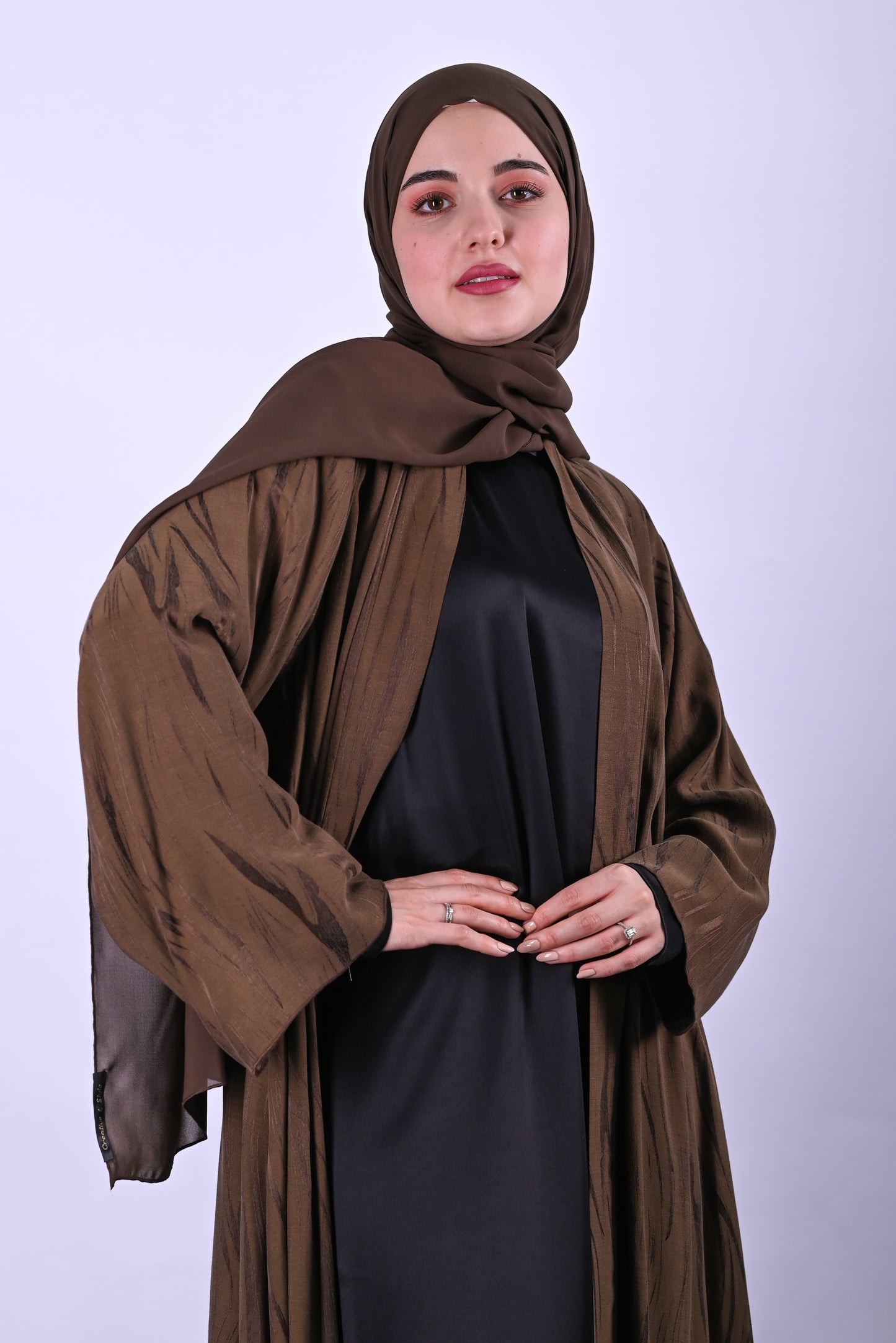 Abstract Motif Abaya Brown Fabric