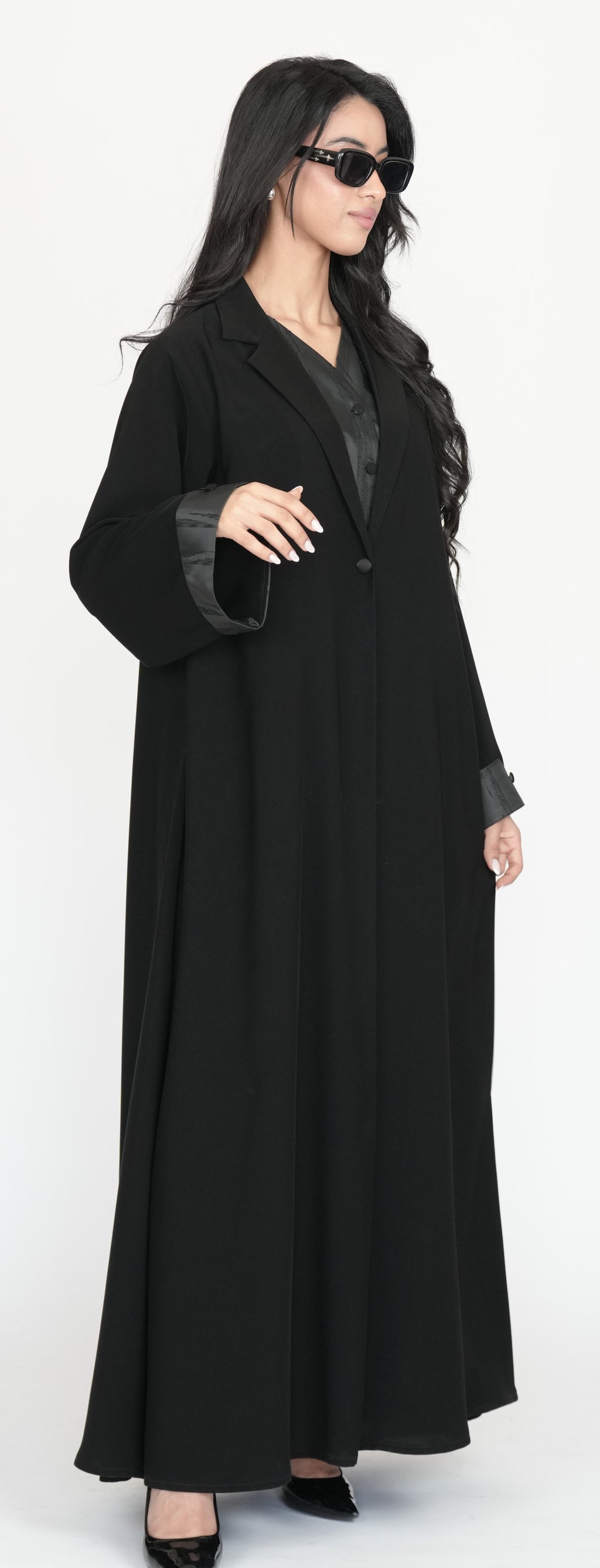 Classic Black Abaya with Satin Trim Detailing
