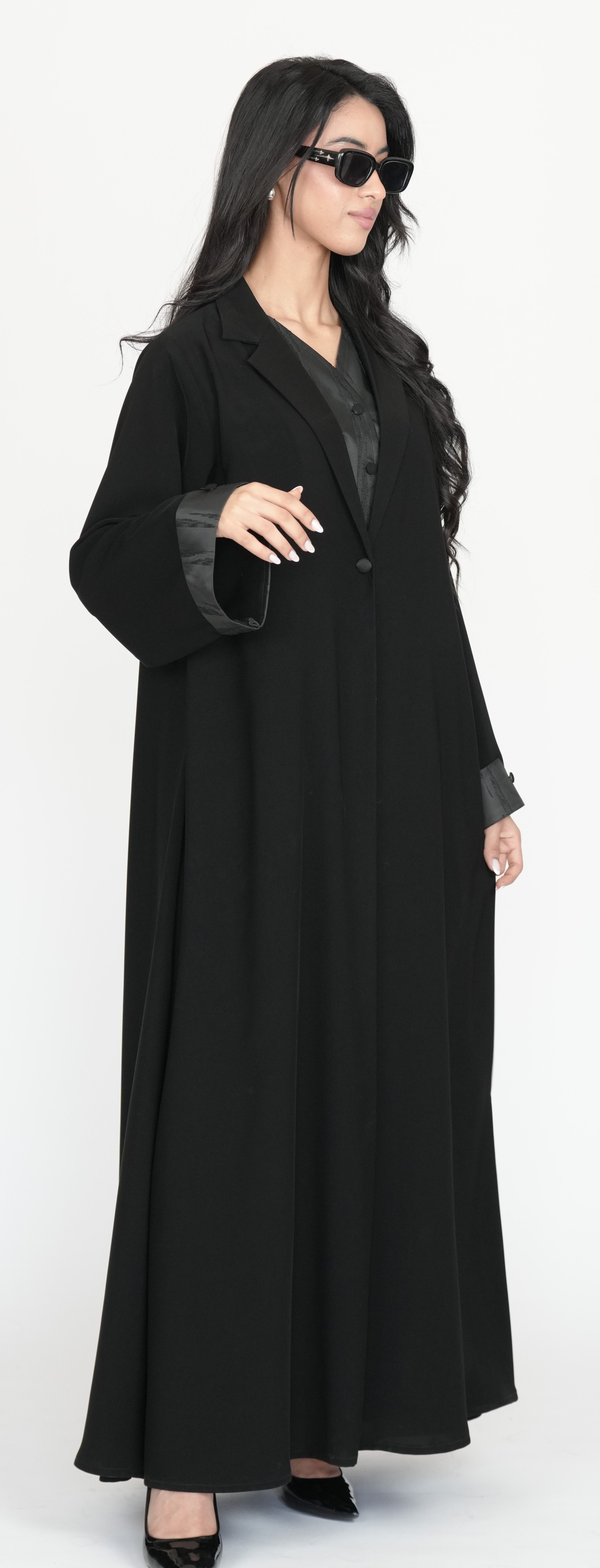 Classic Black Abaya with Satin Trim Detailing