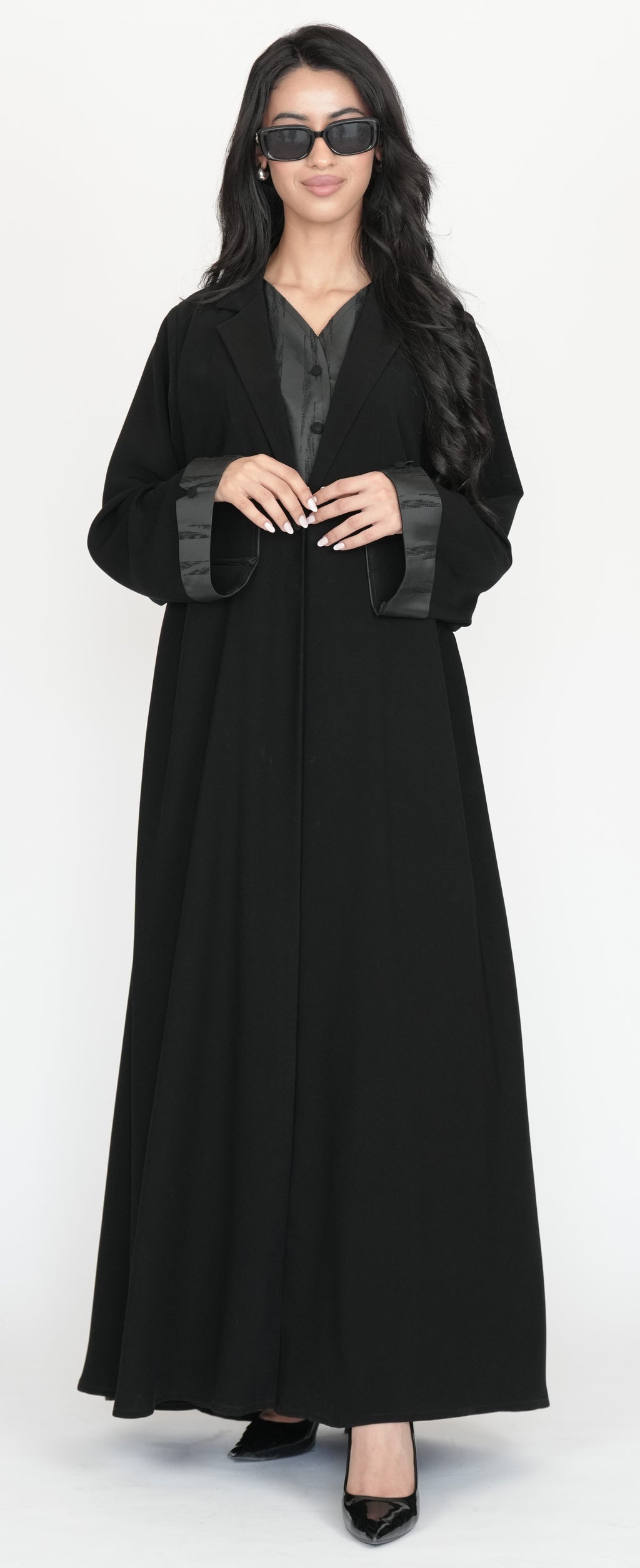 Classic Black Abaya with Satin Trim Detailing