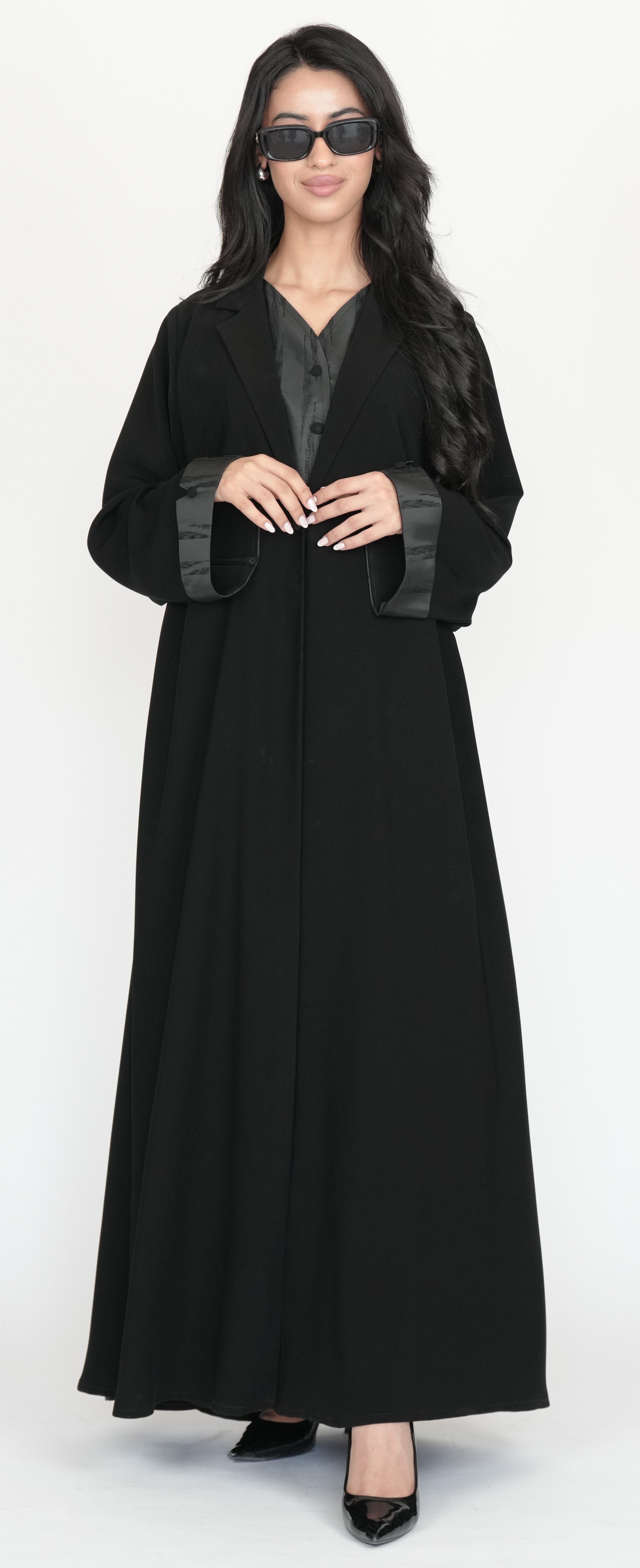 Classic Black Abaya with Satin Trim Detailing