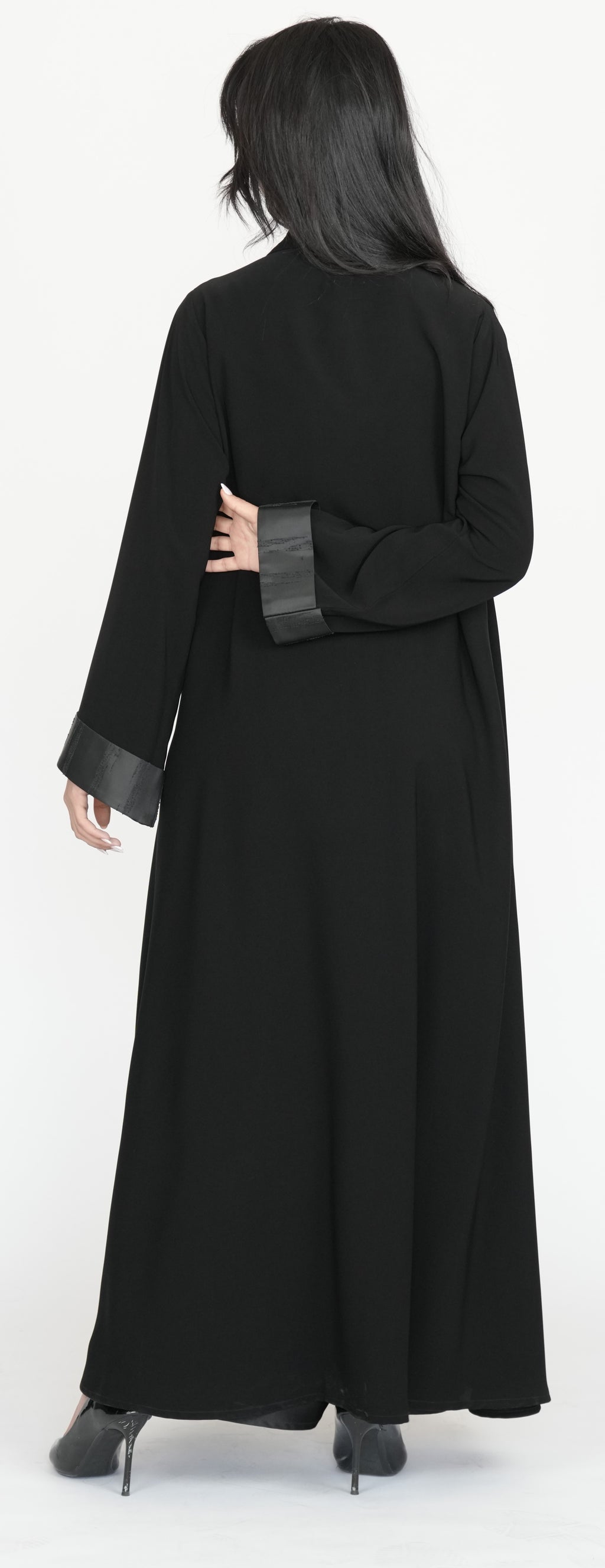 Classic Black Abaya with Satin Trim Detailing