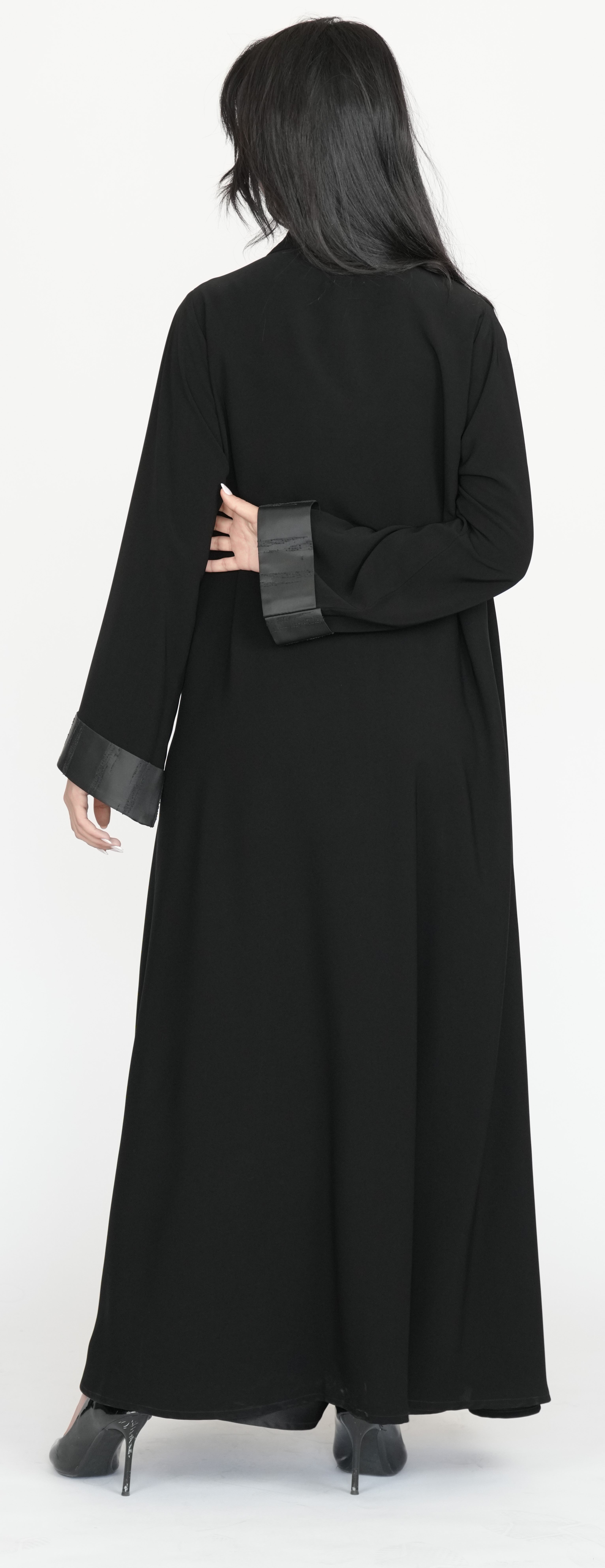 Classic Black Abaya with Satin Trim Detailing