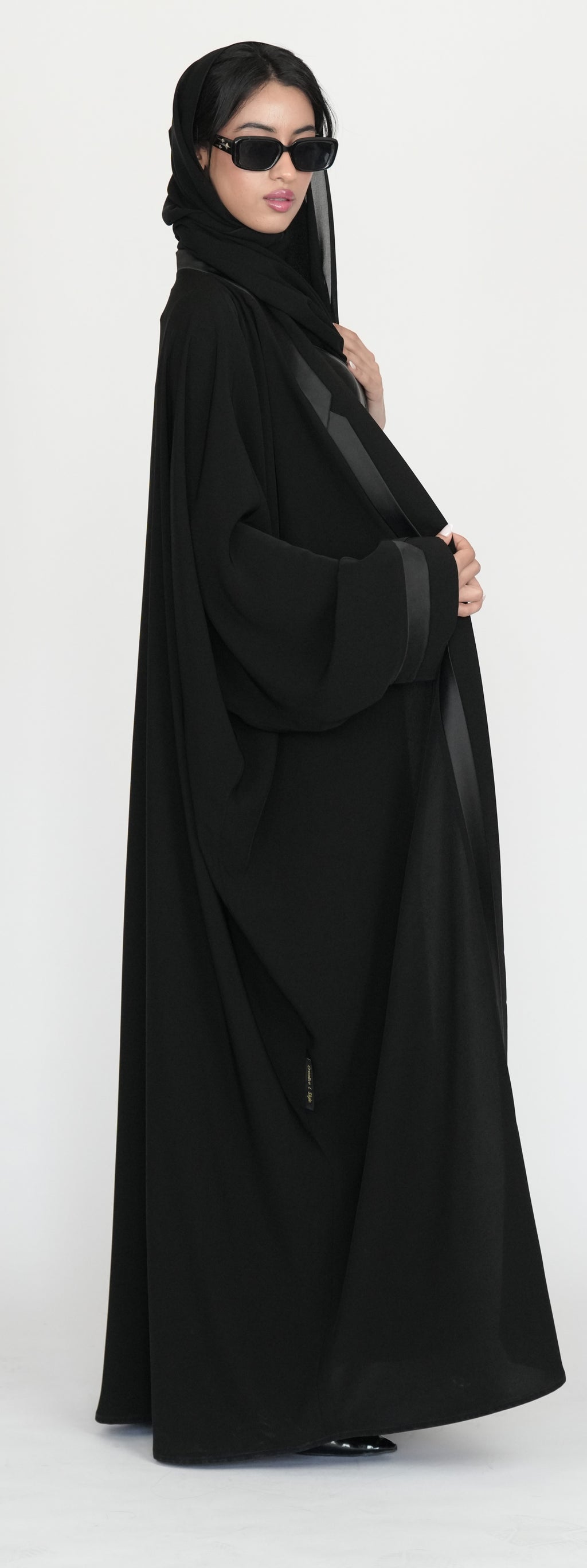 Black Open Abaya with Luxurious Satin