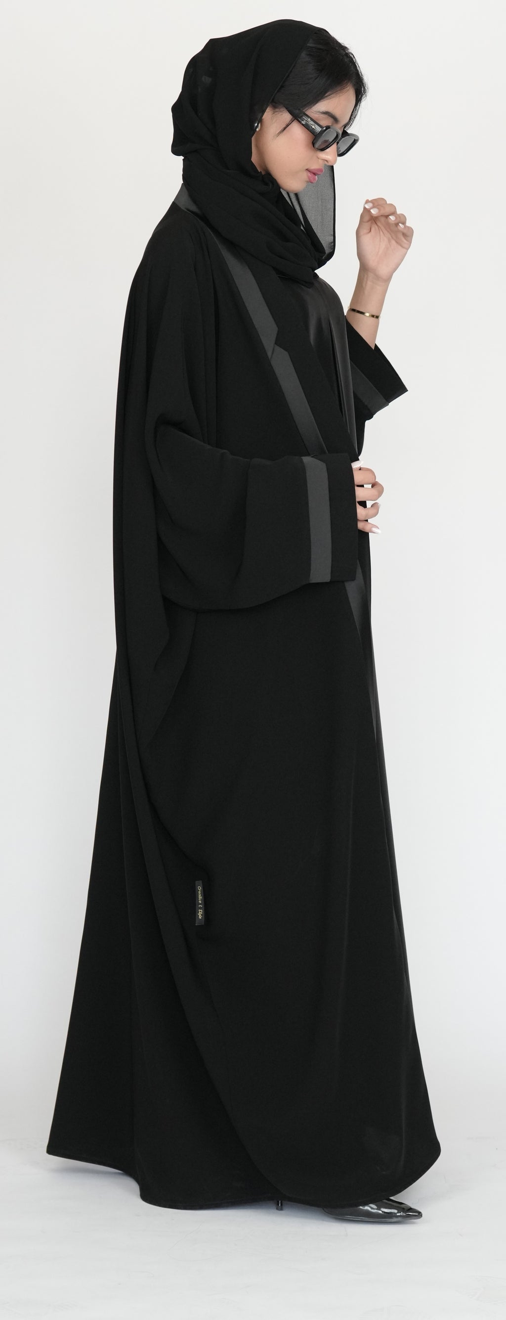 Black Open Abaya with Luxurious Satin