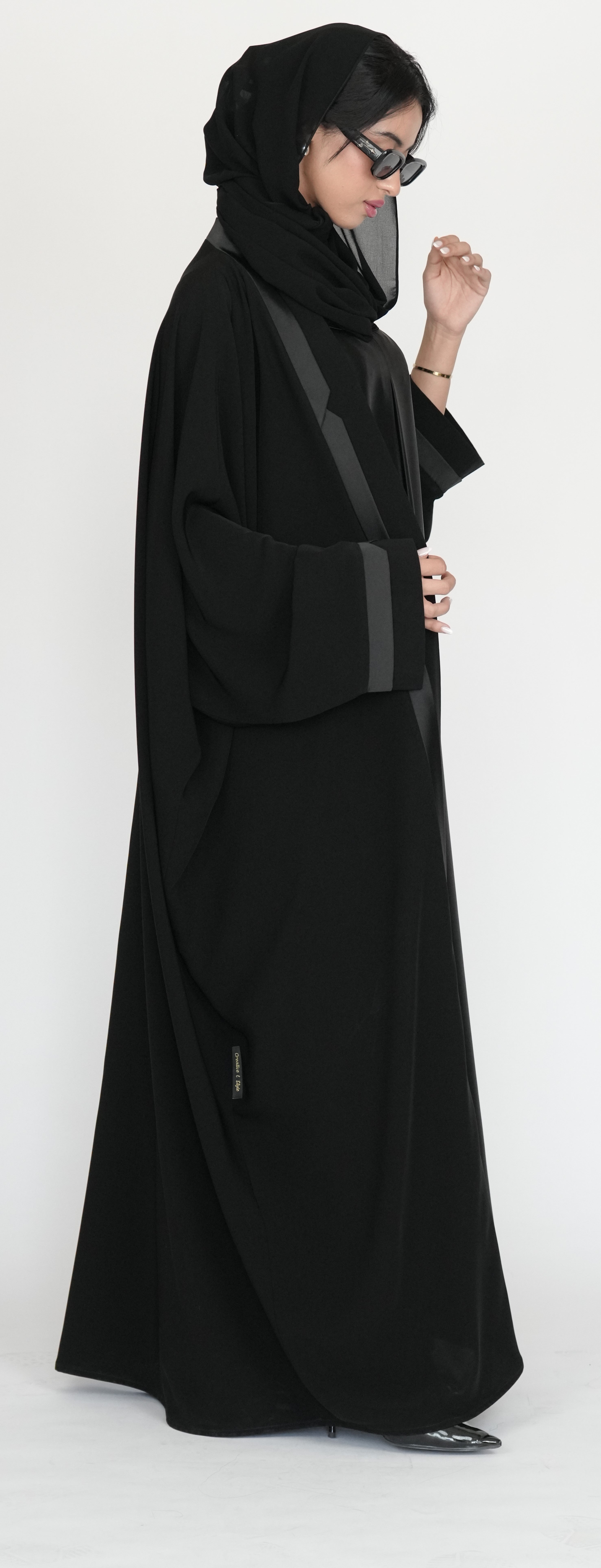 Black Open Abaya with Luxurious Satin