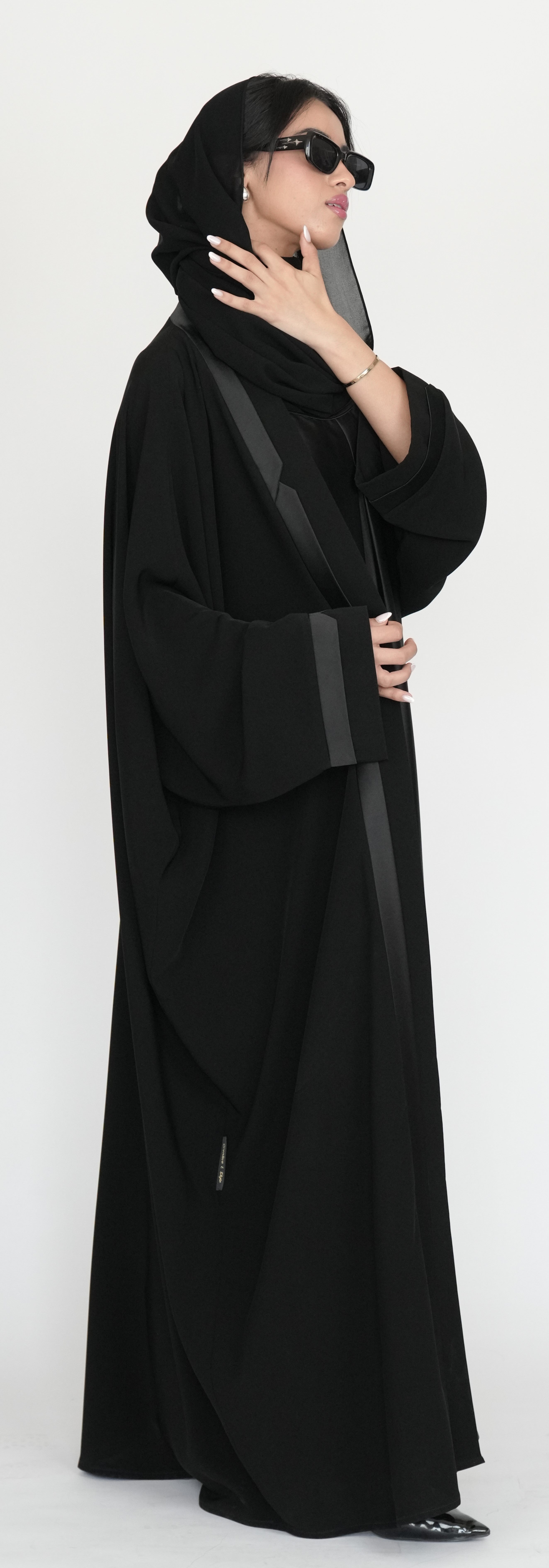 Black Open Abaya with Luxurious Satin