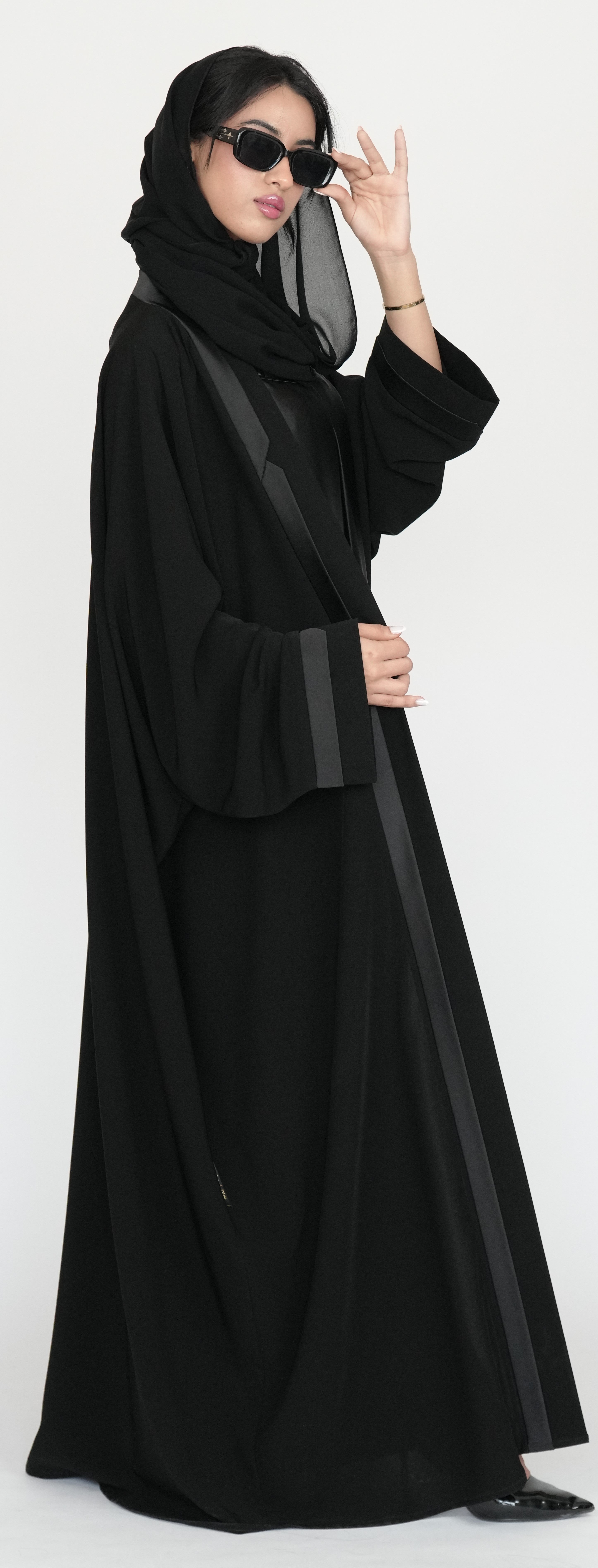 Black Open Abaya with Luxurious Satin