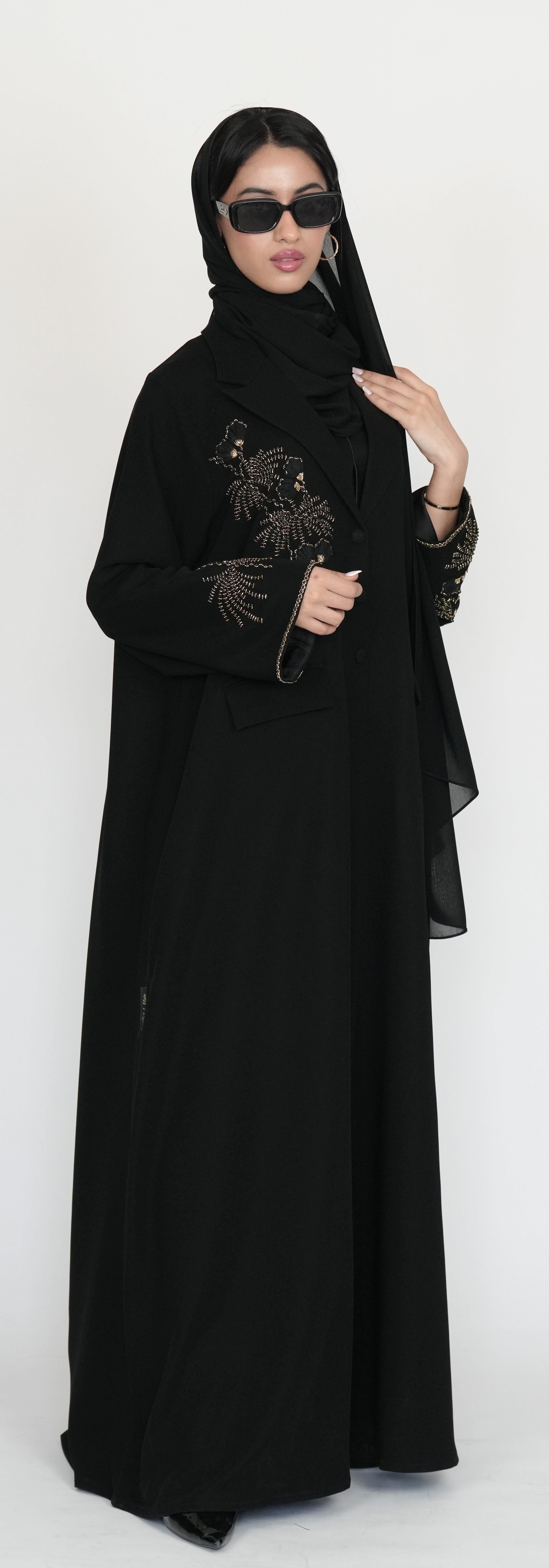 Elegant Black Abaya with Gold Embellished Detailing