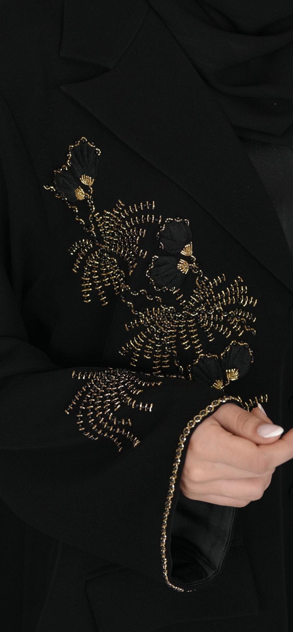 Elegant Black Abaya with Gold Embellished Detailing