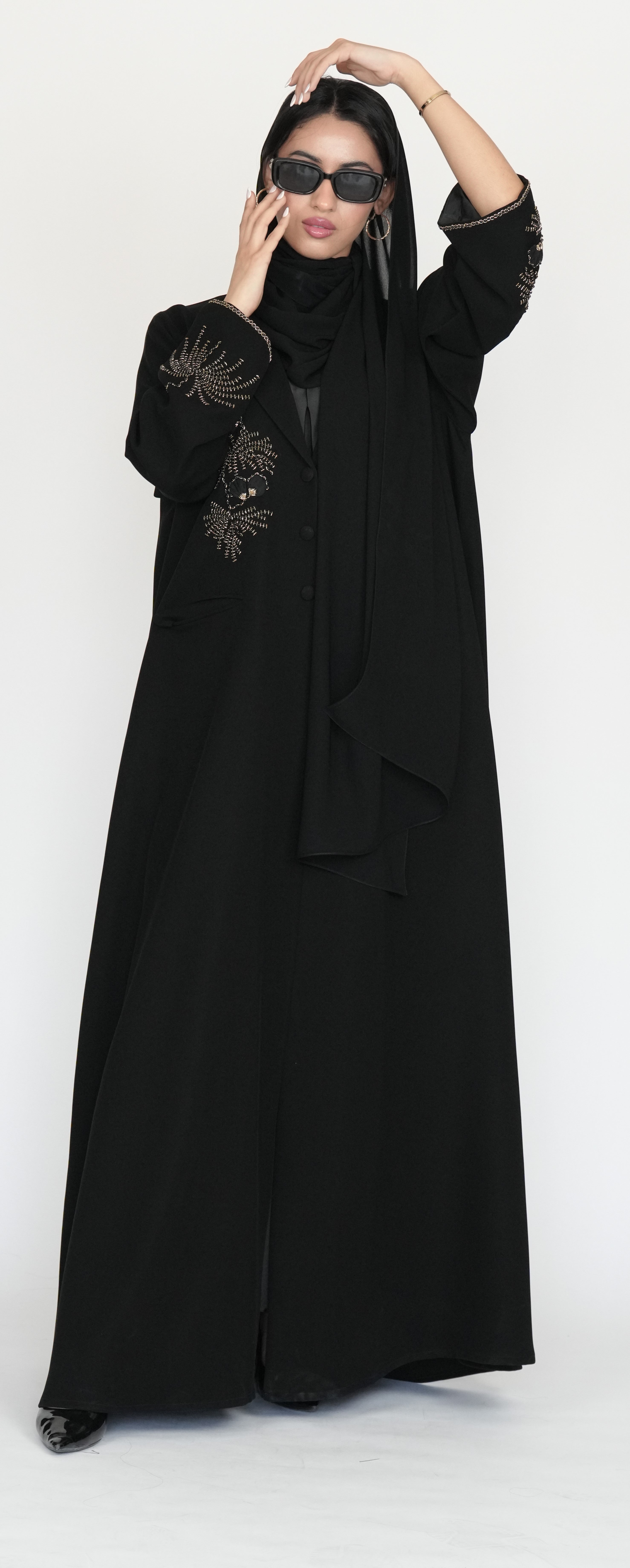 Black Abaya with Gold Embellished Detailing