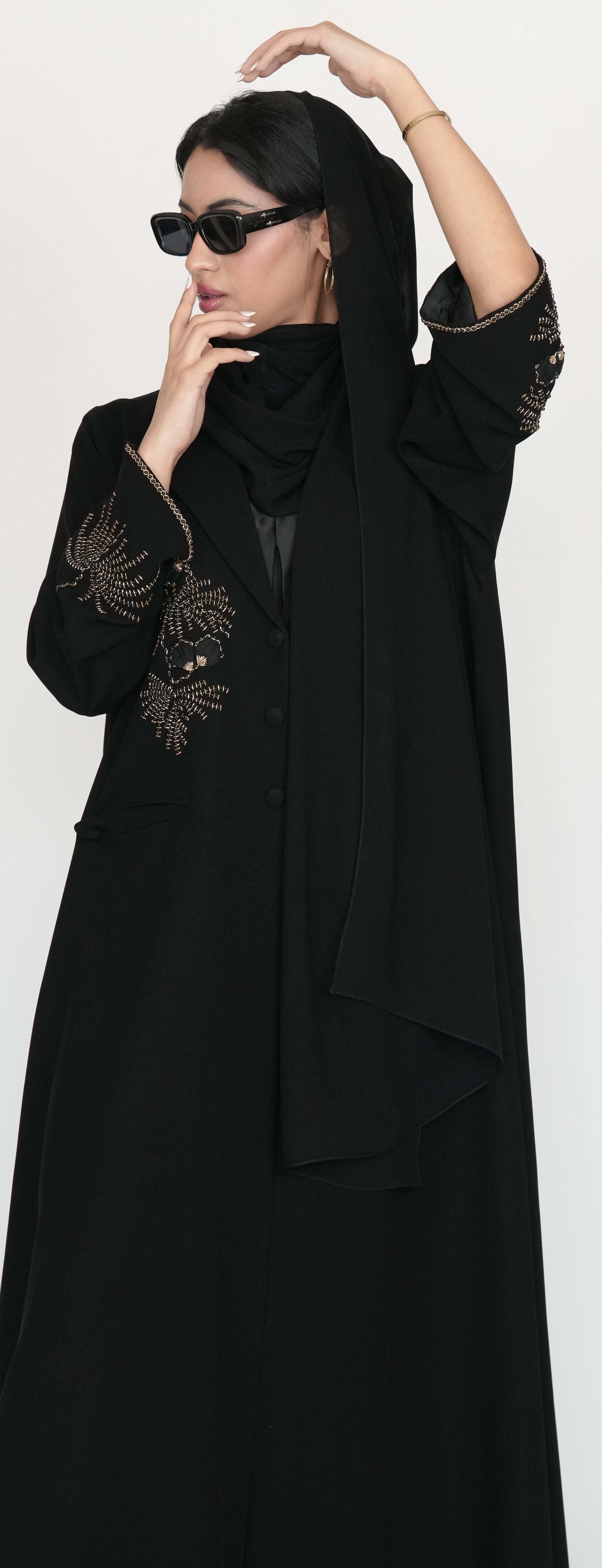 Elegant Black Abaya with Gold Embellished Detailing