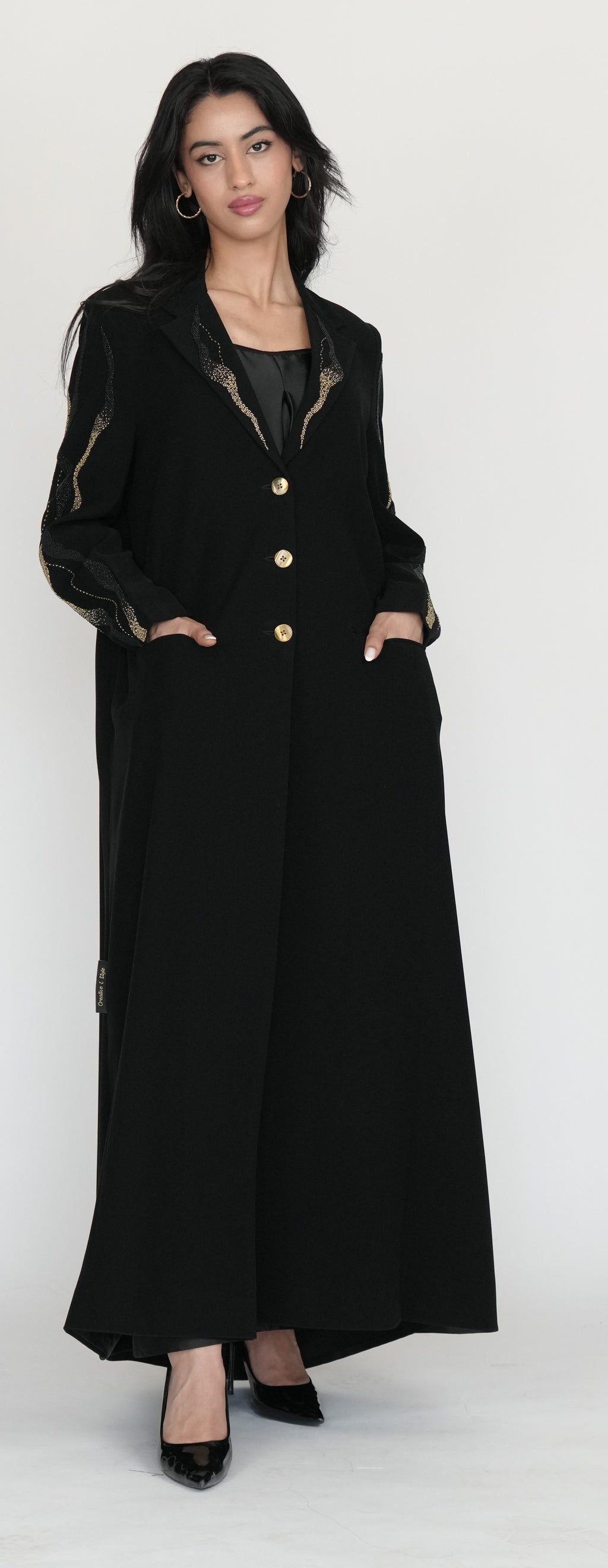 Black Blazer-Style Abaya with Gold Button
