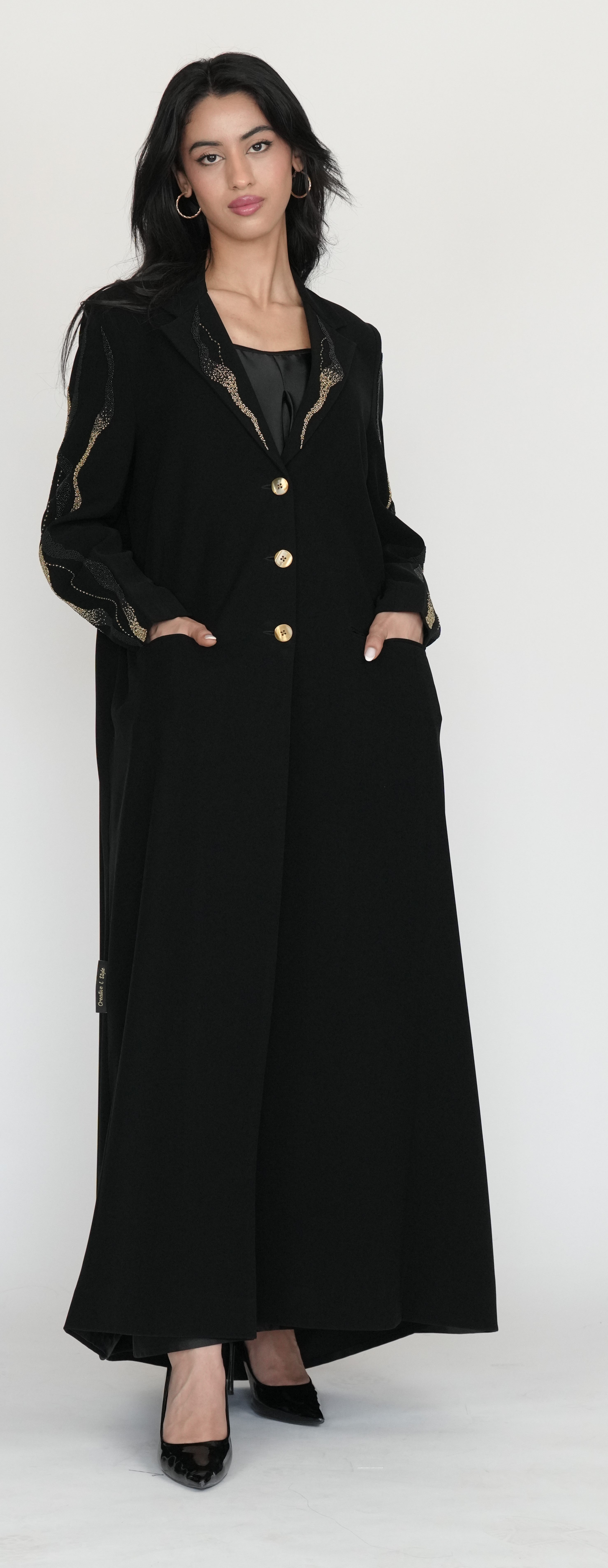 Black Blazer-Style Abaya with Gold Button