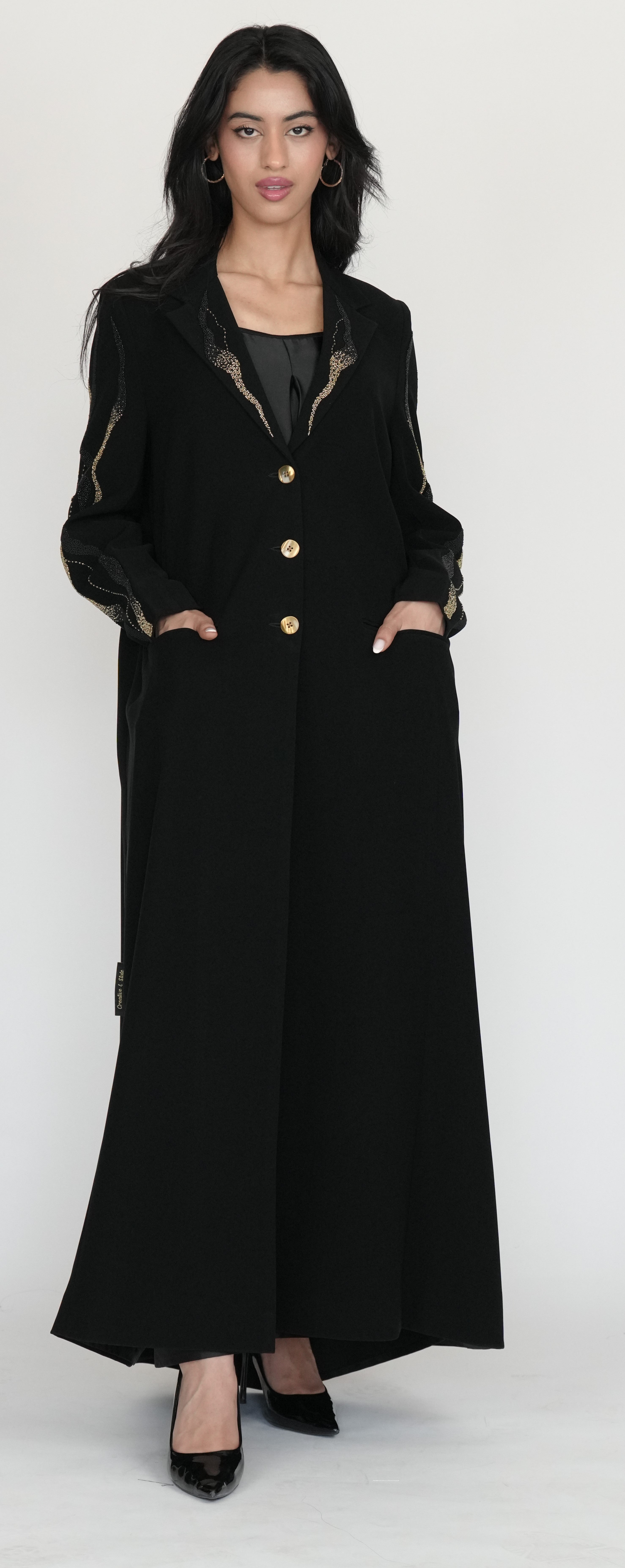 Black Blazer-Style Abaya with Gold Button
