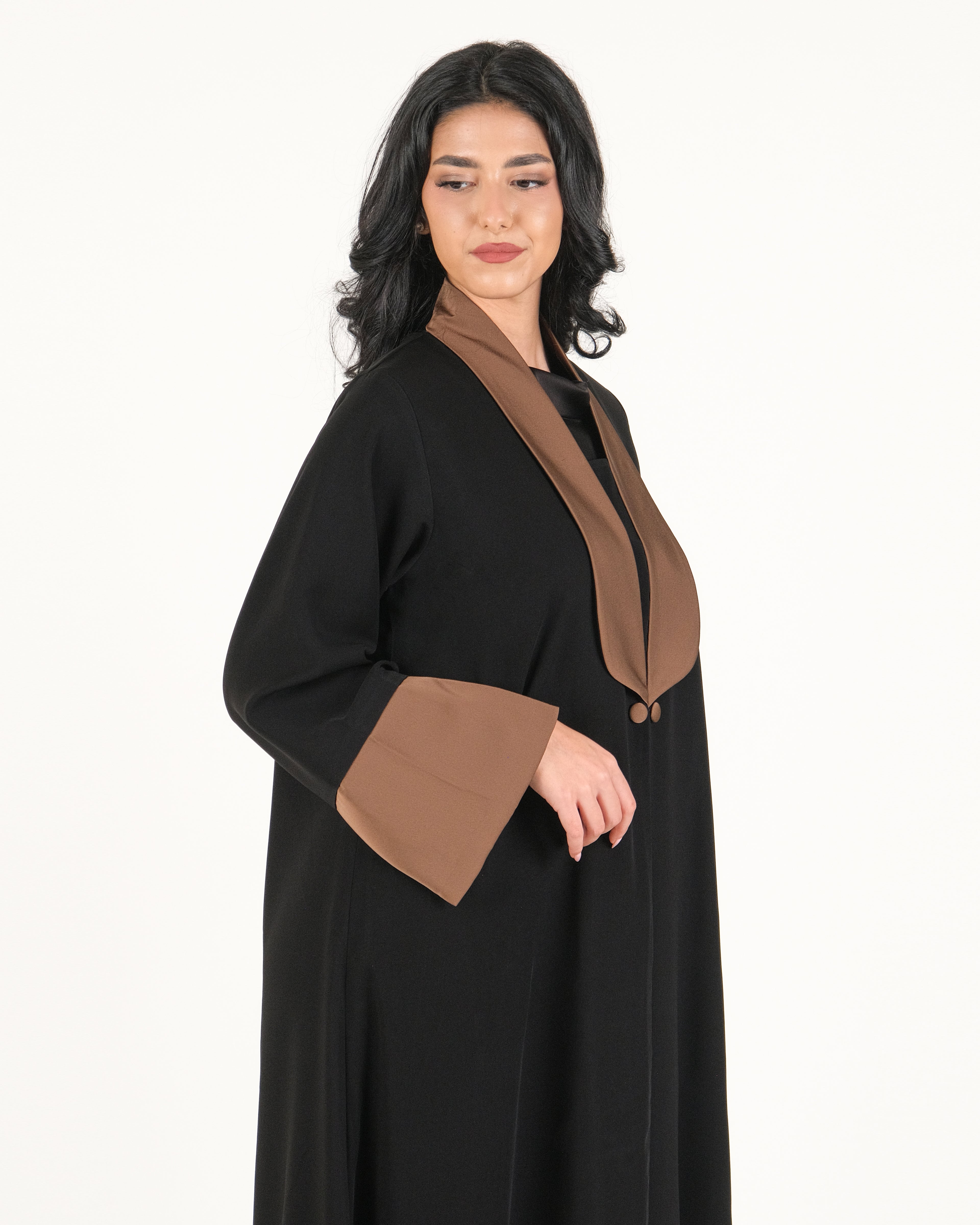 Black Abaya with Mocha Cuffs – Elegant Modest Wear