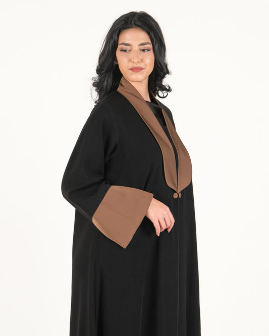 Black Abaya with Mocha Cuffs – Elegant Modest Wear