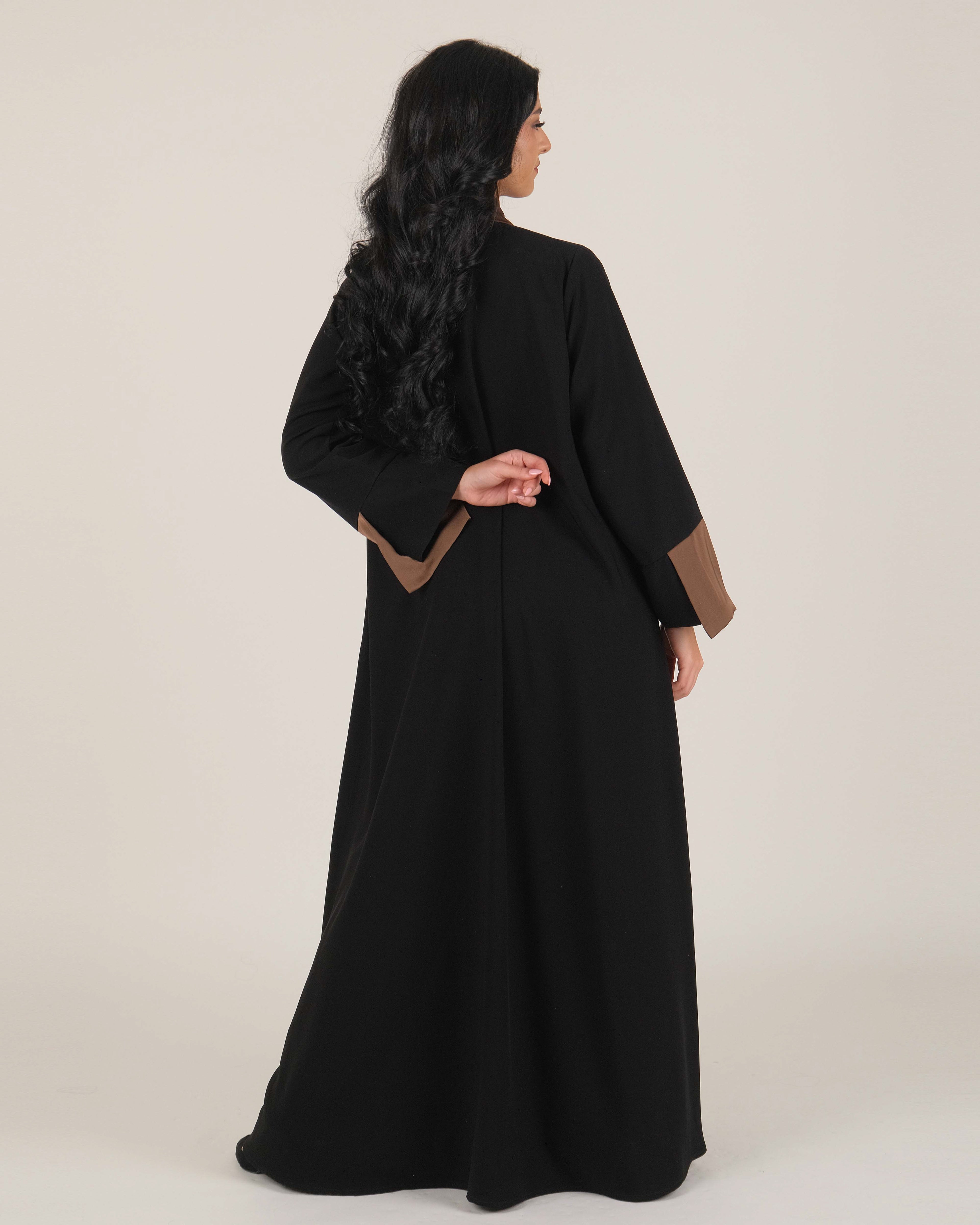 Black Abaya with Mocha Cuffs – Elegant Modest Wear