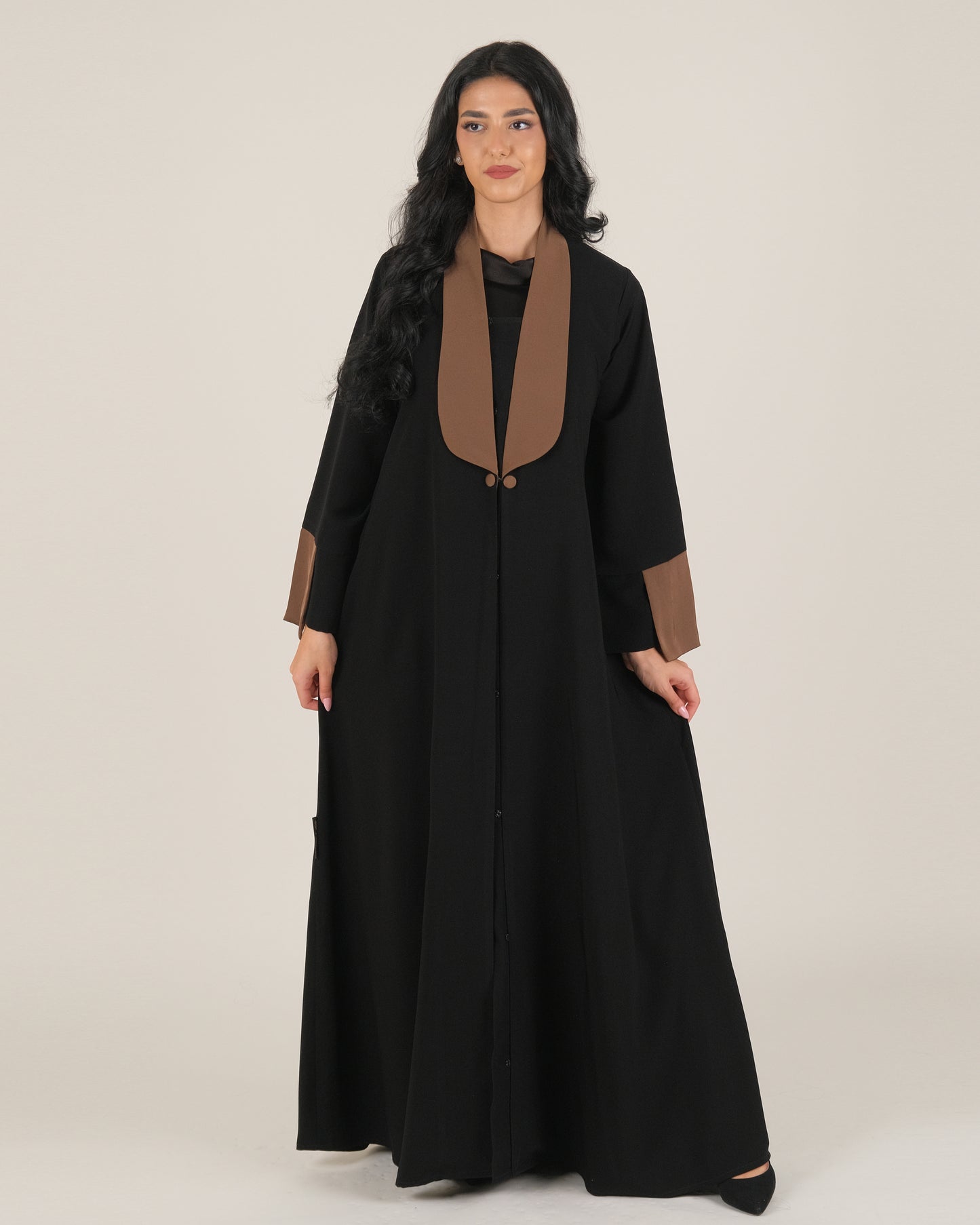 Black Abaya with Mocha Cuffs – Elegant Modest Wear
