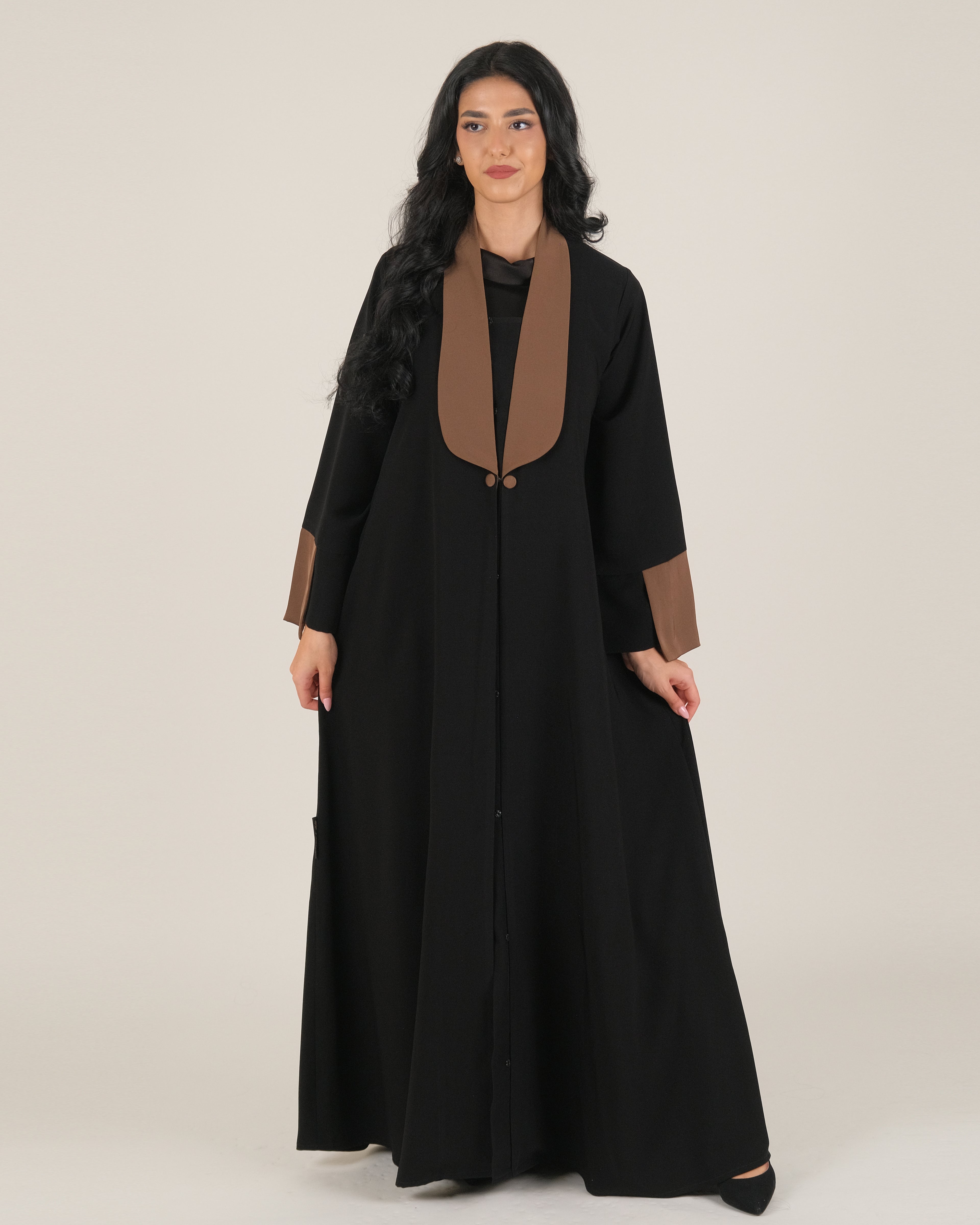 Black Abaya with Mocha Cuffs – Elegant Modest Wear